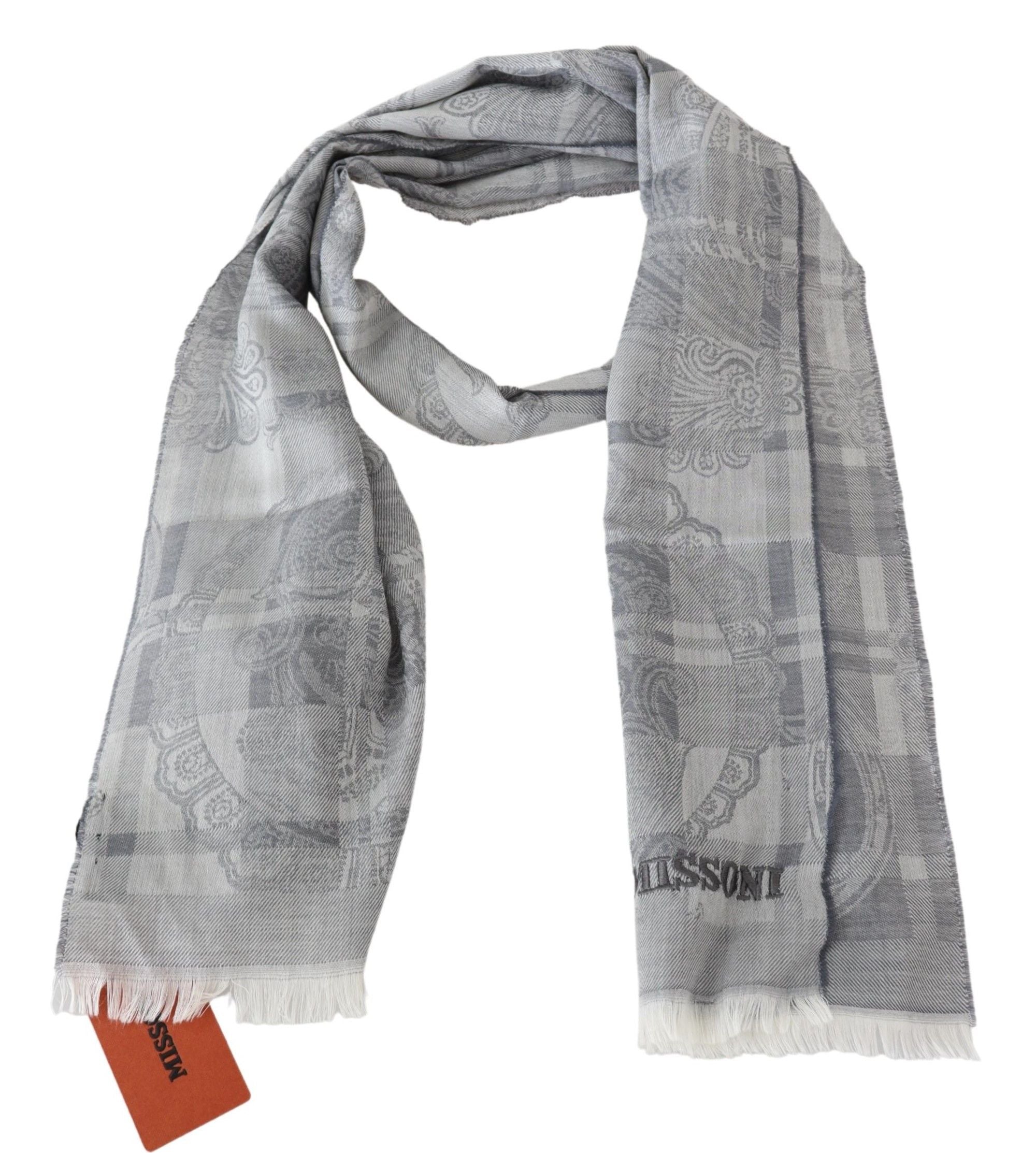 Missoni Chic Unisex-Wollschal in Grau mit Logo-Stickerei