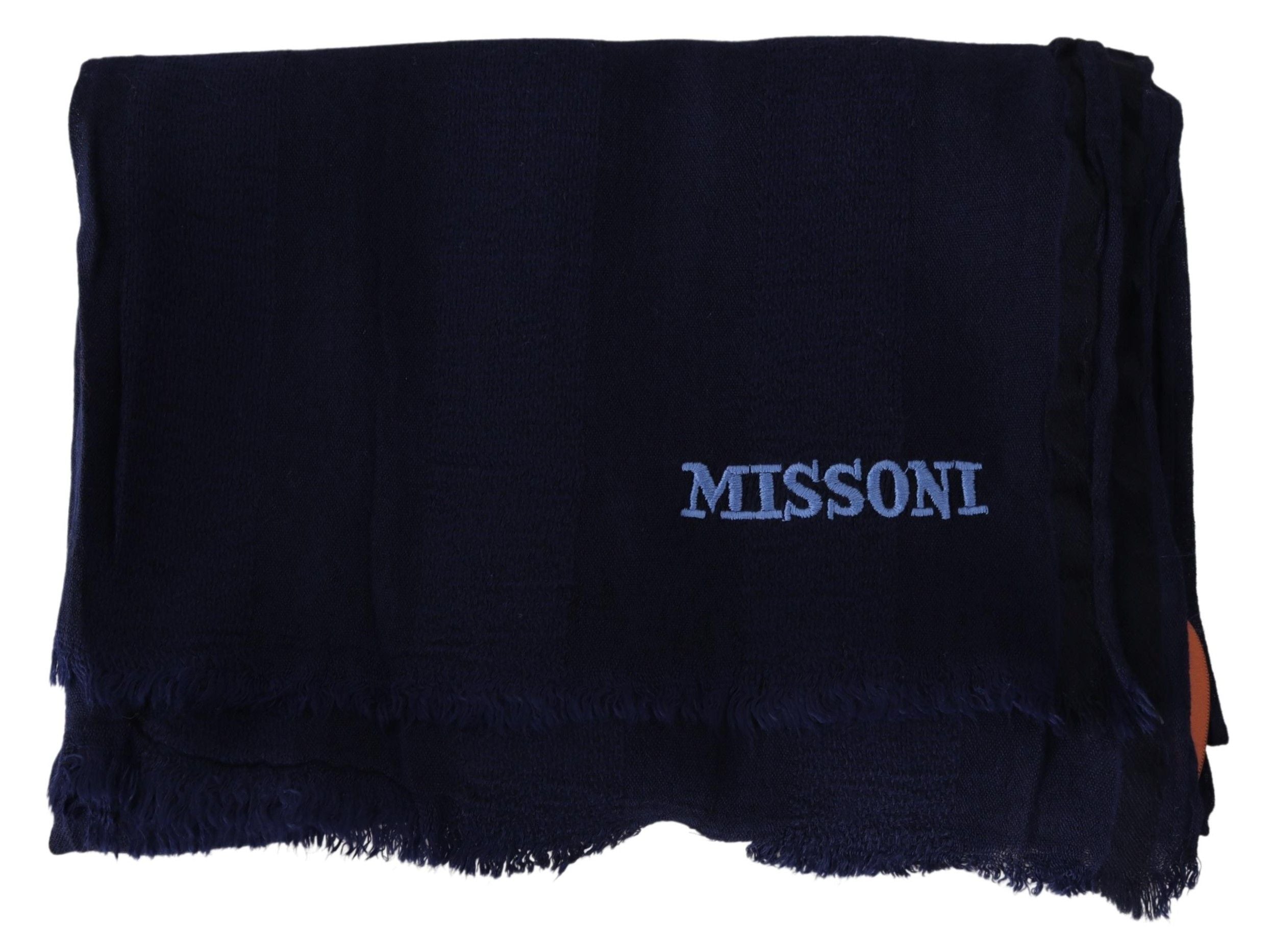 Missoni – Eleganter blauer Wollschal mit gesticktem Logo