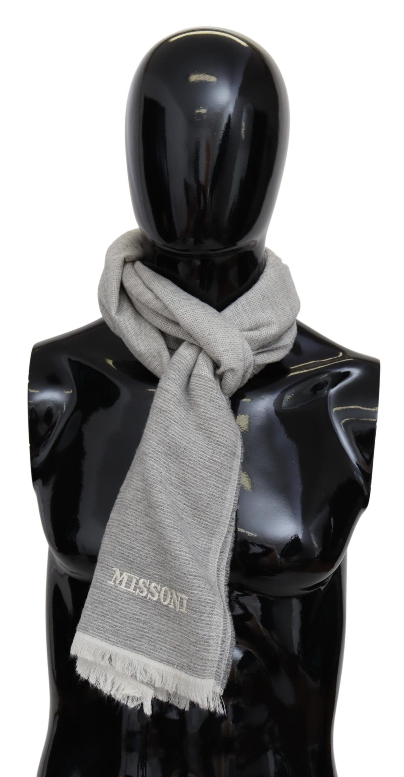 Missoni – Eleganter, beiger Wollschal mit Stickerei-Detail