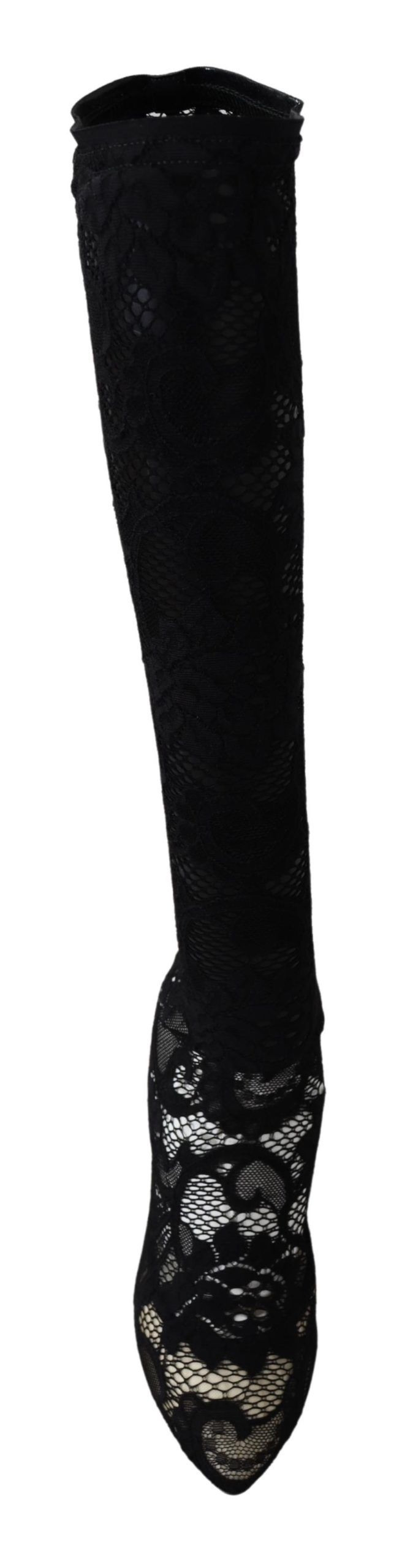 Dolce &amp; Gabbana Pantofi cu toc eleganti negri elastici cu model șosete