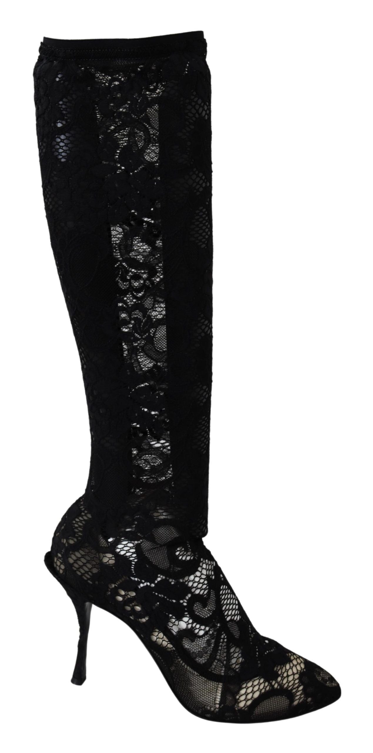 Dolce &amp; Gabbana Pantofi cu toc eleganti negri elastici cu model șosete