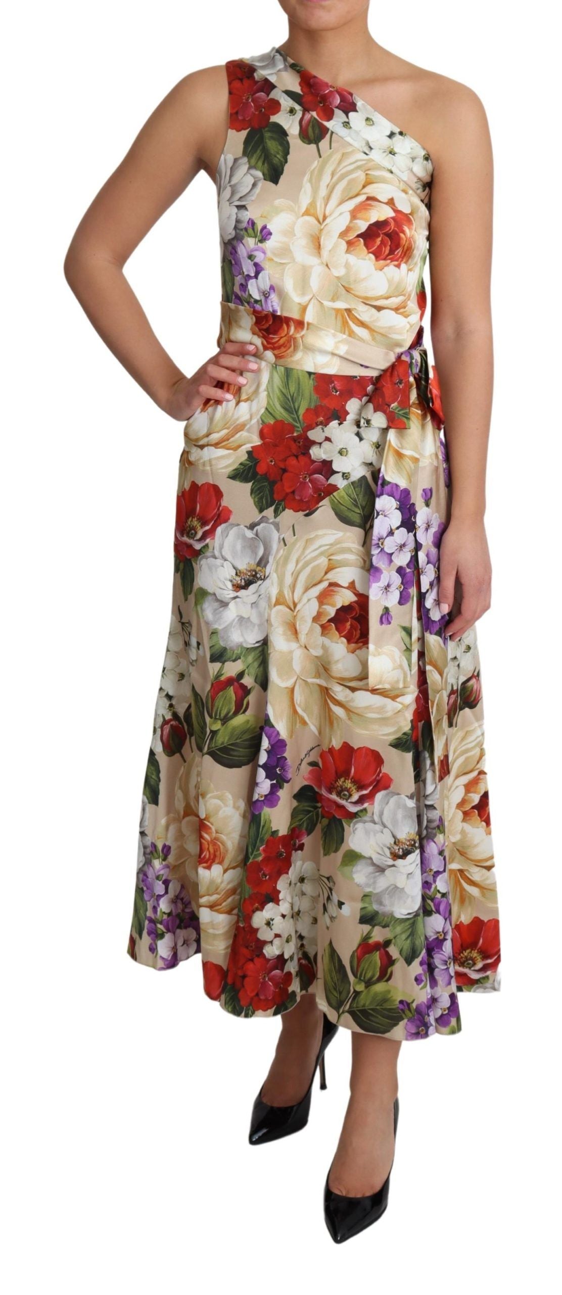 Rochie maxi elegantă din mătase florală cu un singur umăr Dolce &amp; Gabbana