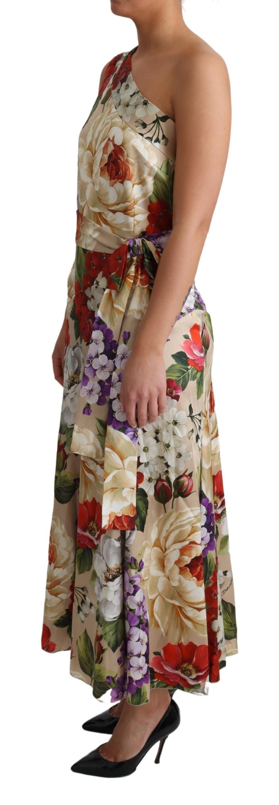 Dolce &amp; Gabbana Elegantes One-Shoulder-Maxikleid aus Seide mit Blumenmuster
