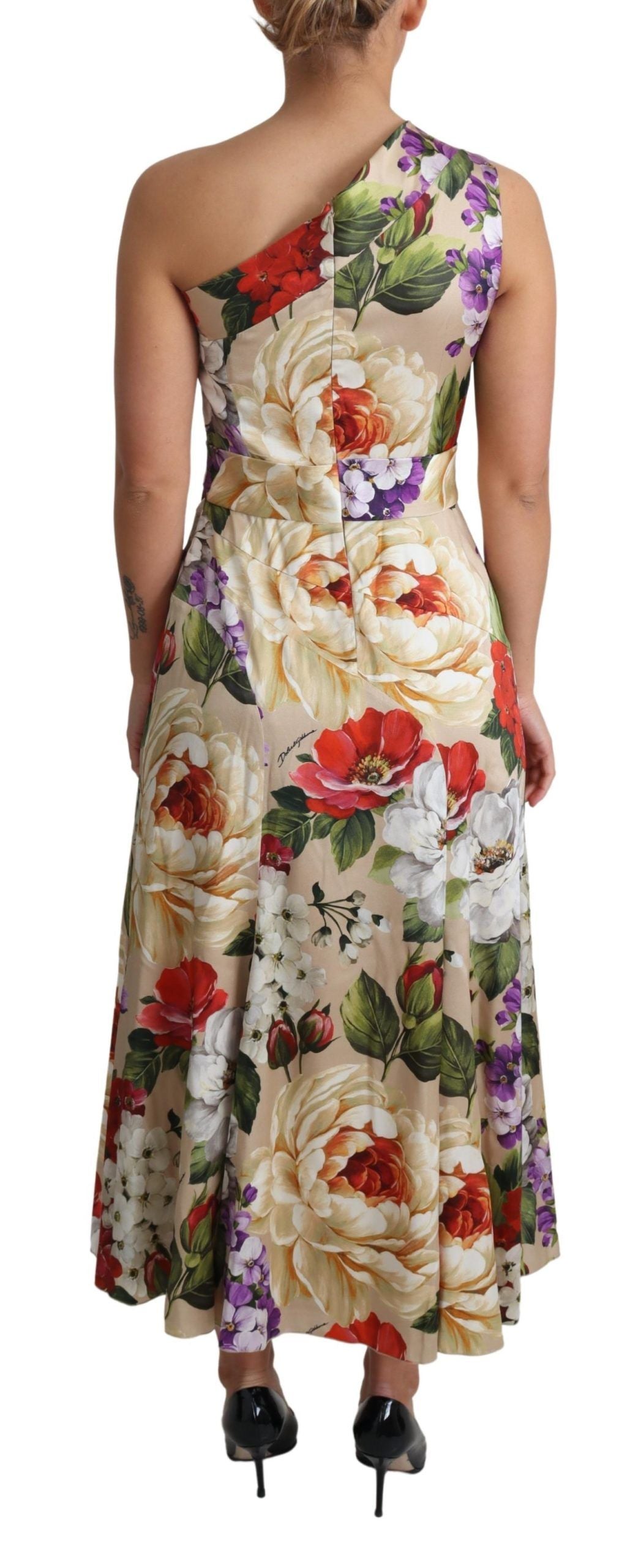 Dolce &amp; Gabbana Elegantes One-Shoulder-Maxikleid aus Seide mit Blumenmuster