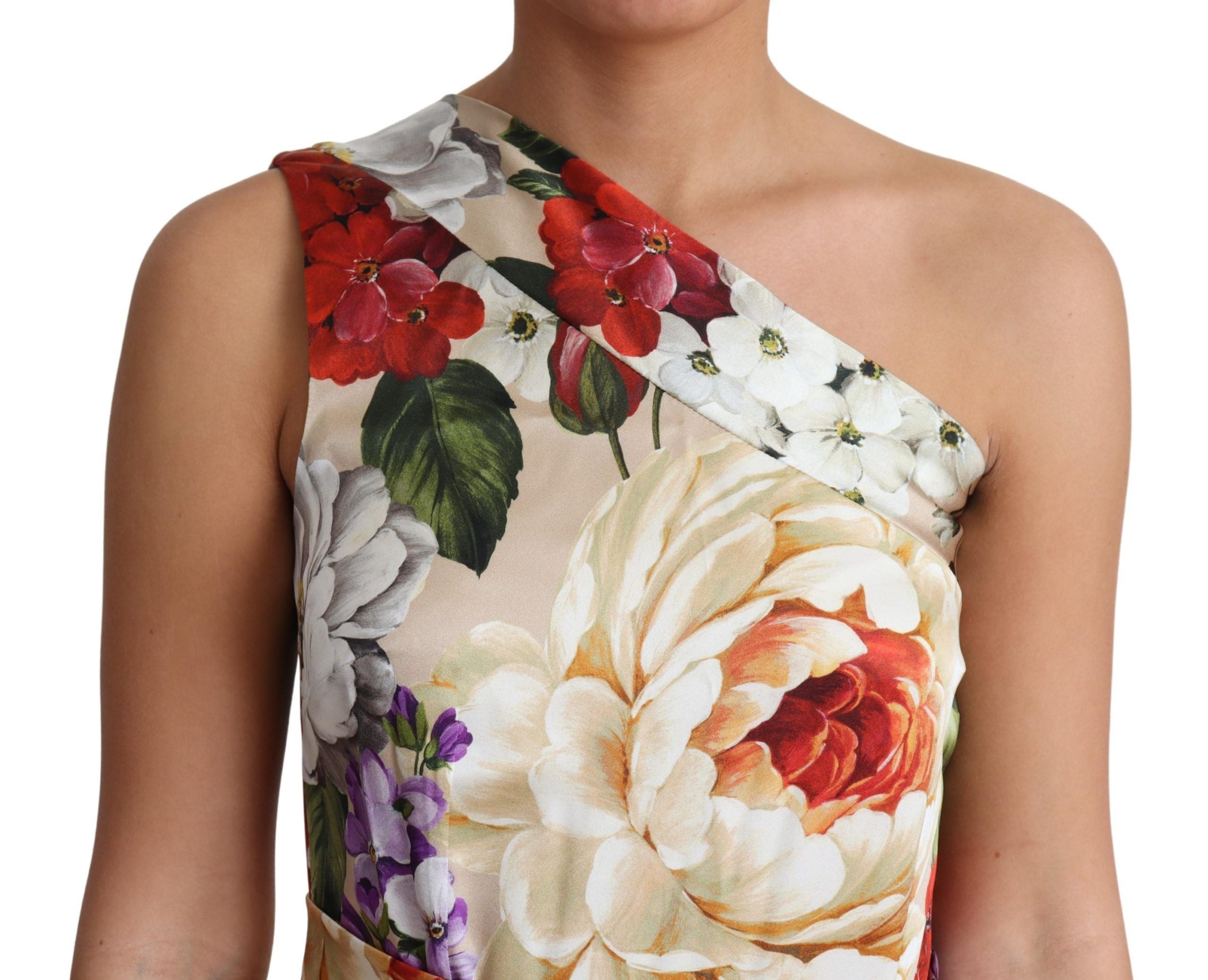 Dolce &amp; Gabbana Elegantes One-Shoulder-Maxikleid aus Seide mit Blumenmuster
