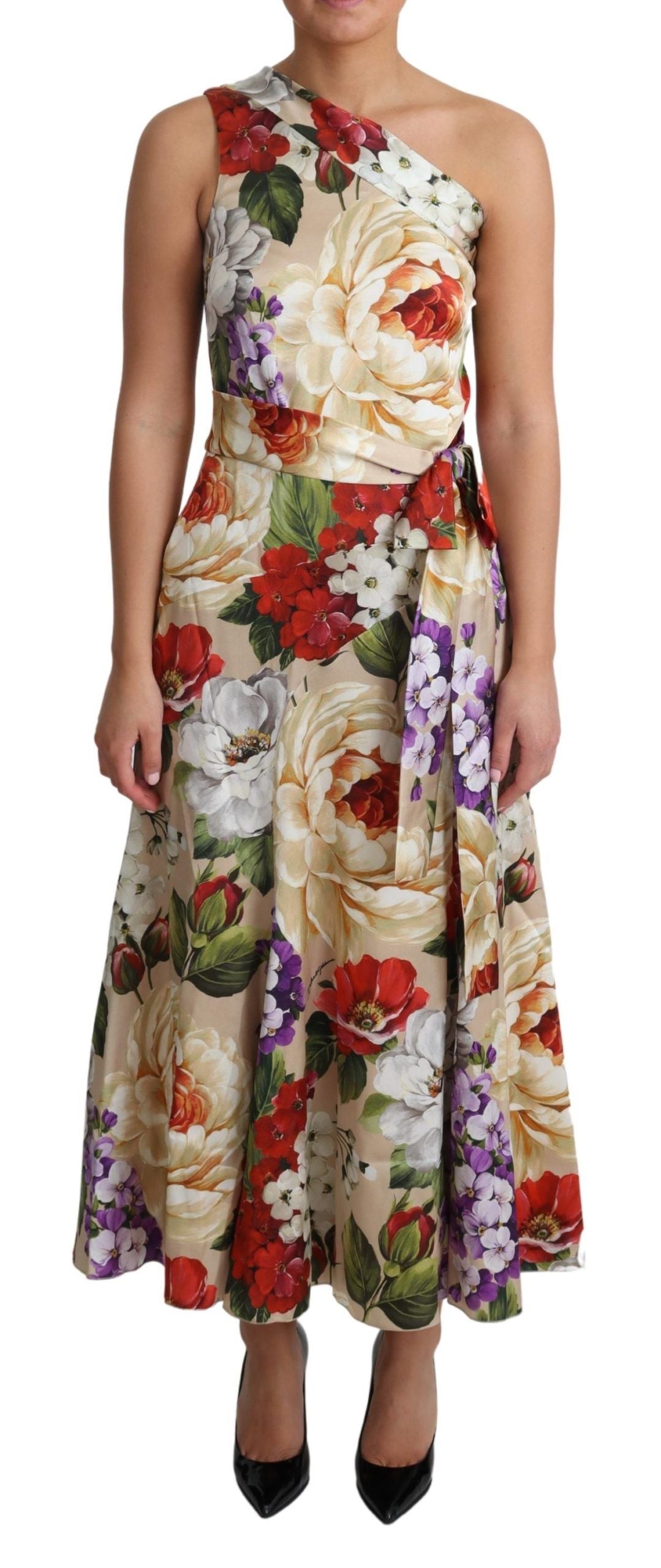 Rochie maxi elegantă din mătase florală cu un singur umăr Dolce &amp; Gabbana