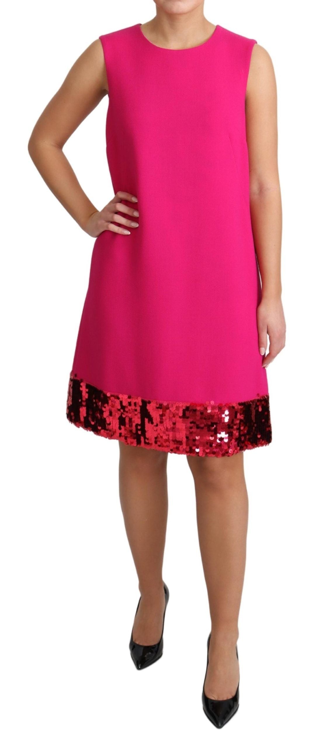 Rochie elegantă Dolce &amp; Gabbana fuchsia din amestec de lână cu paiete