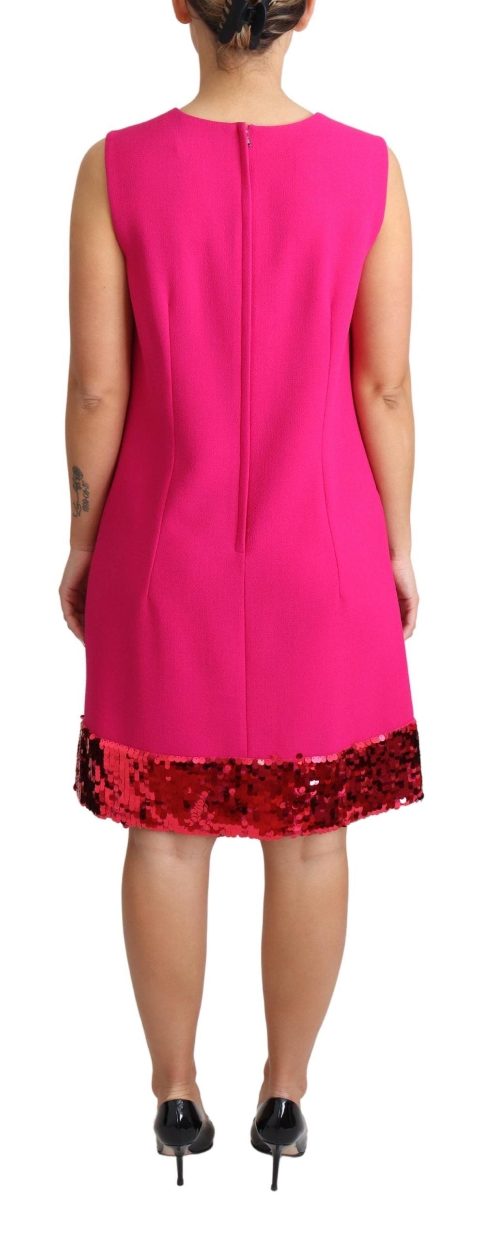 Rochie elegantă Dolce &amp; Gabbana fuchsia din amestec de lână cu paiete