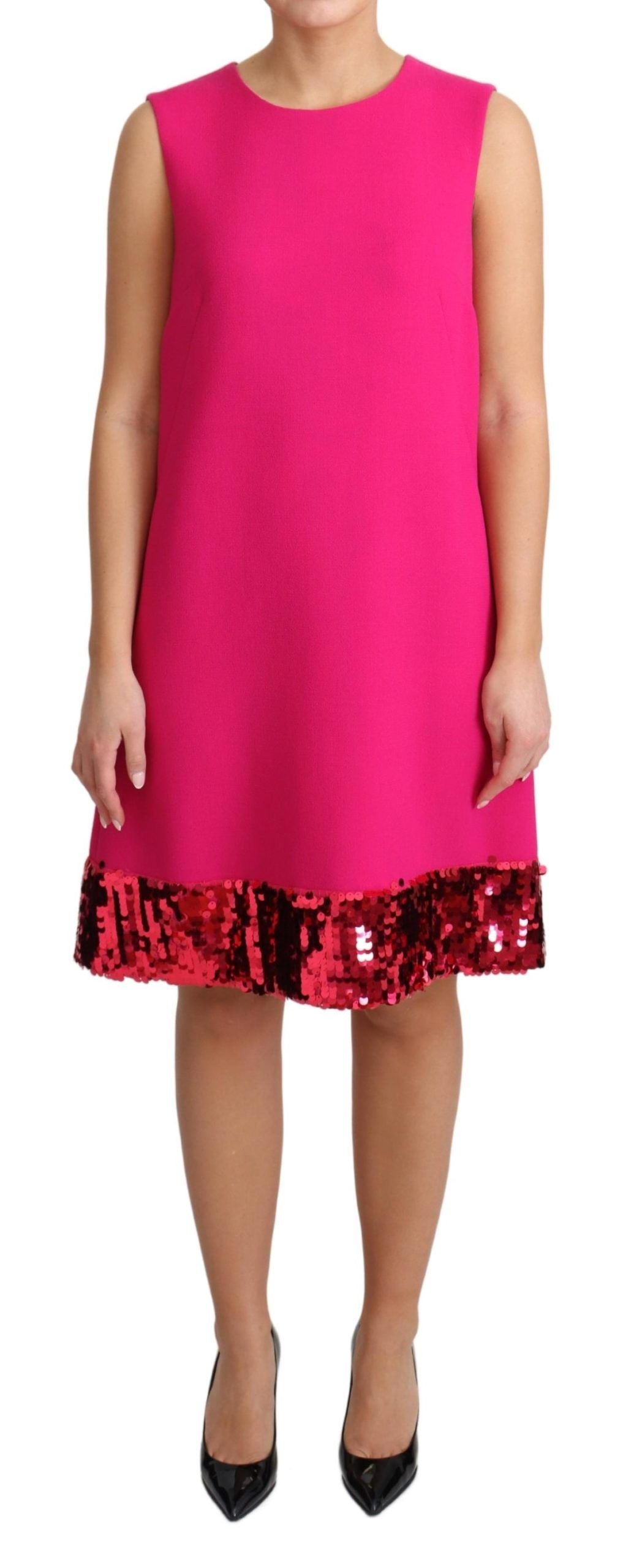Rochie elegantă Dolce &amp; Gabbana fuchsia din amestec de lână cu paiete