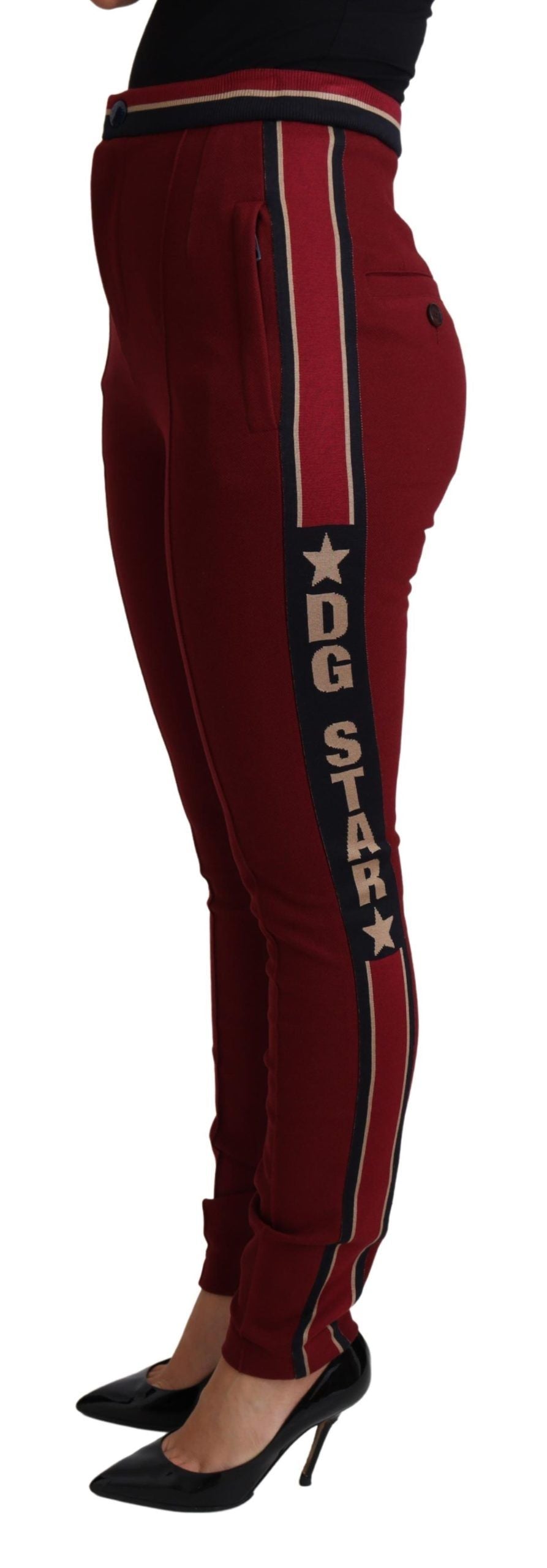 Dolce &amp; Gabbana – Rote Skinny-Hose mit hoher Taille und Stickerei
