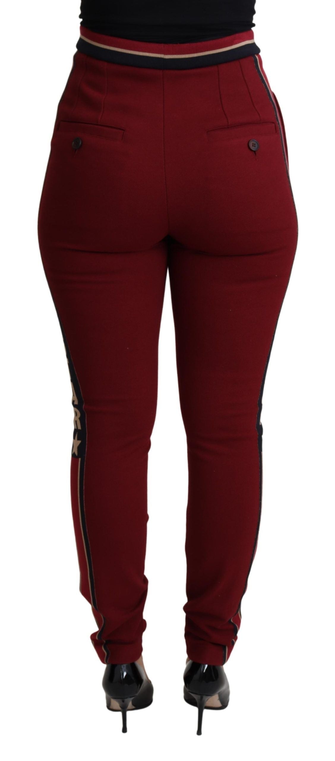Dolce &amp; Gabbana – Rote Skinny-Hose mit hoher Taille und Stickerei