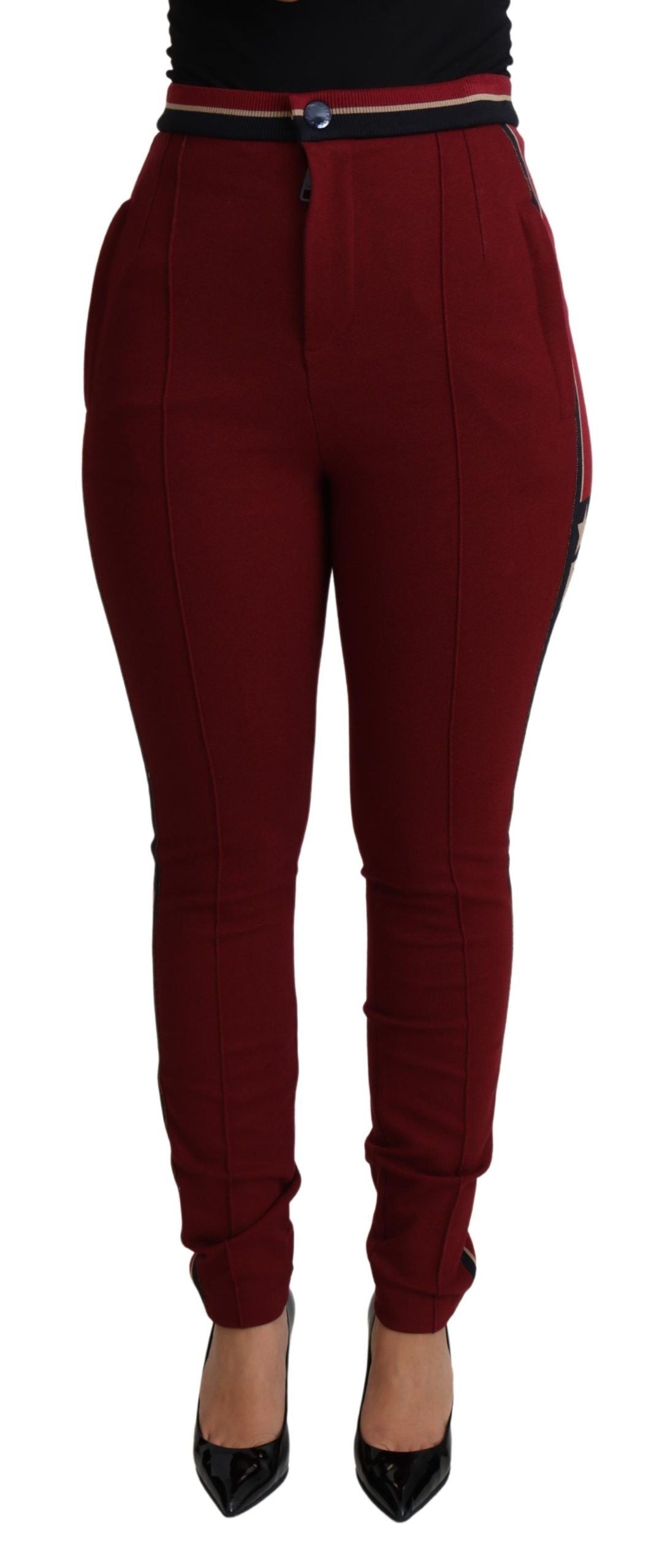 Dolce &amp; Gabbana – Rote Skinny-Hose mit hoher Taille und Stickerei
