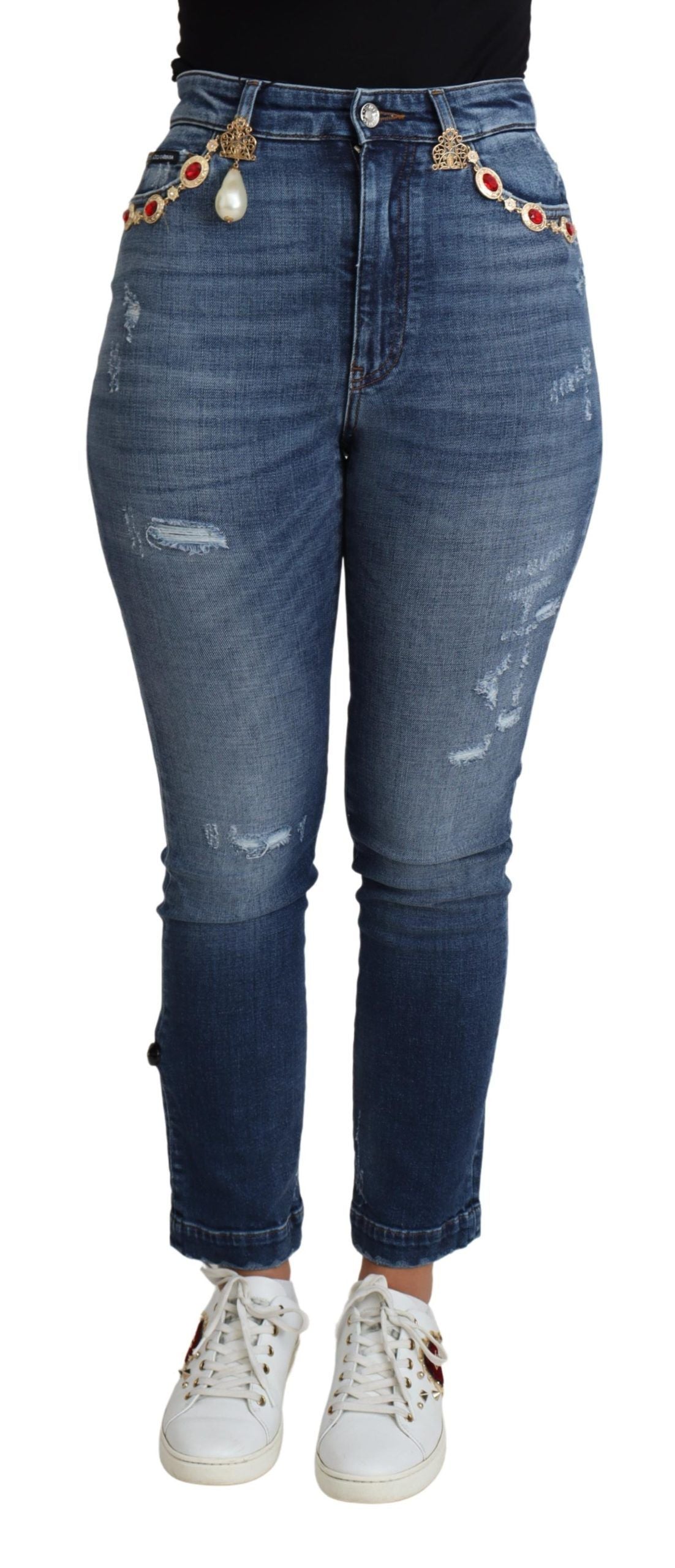 Dolce &amp; Gabbana – Verzierte Skinny-Jeans mit hoher Taille