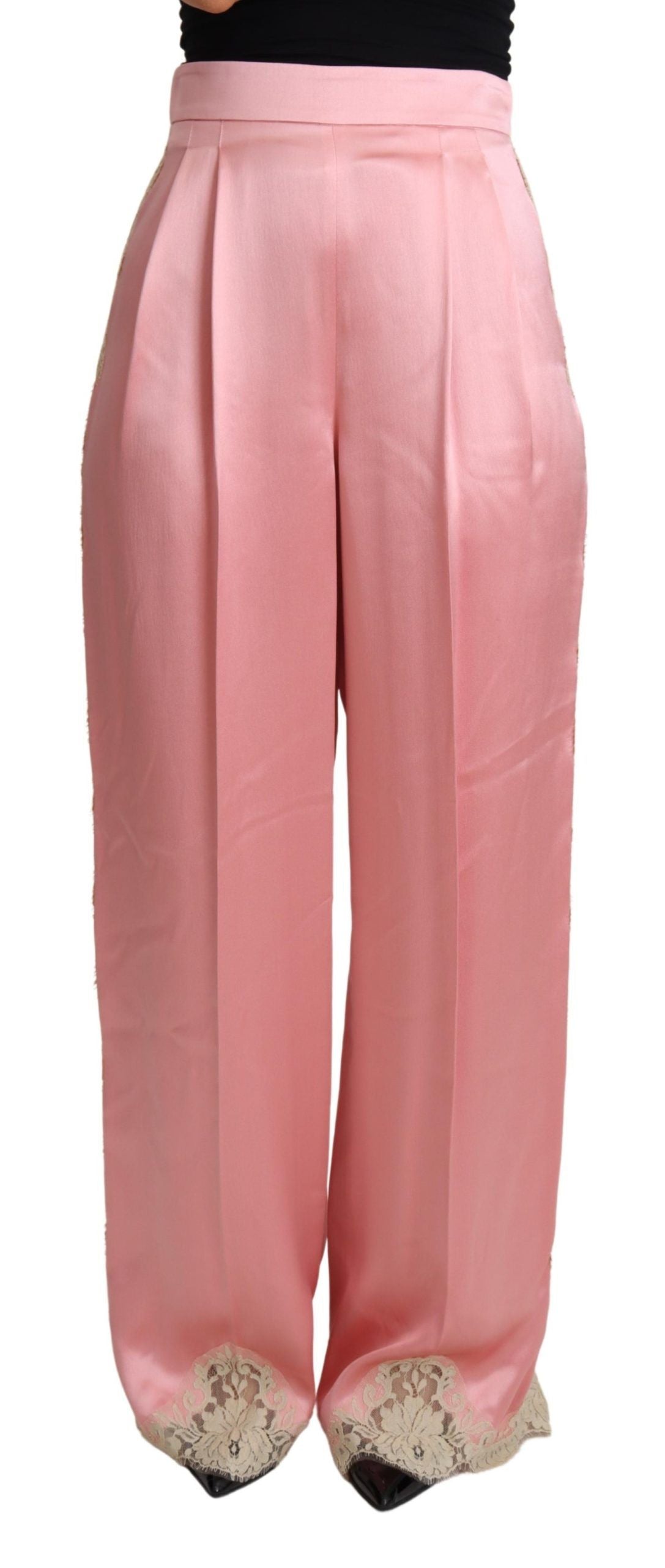 Dolce &amp; Gabbana – Hose mit weitem Bein aus Satin aus Seidenmischung in Pink