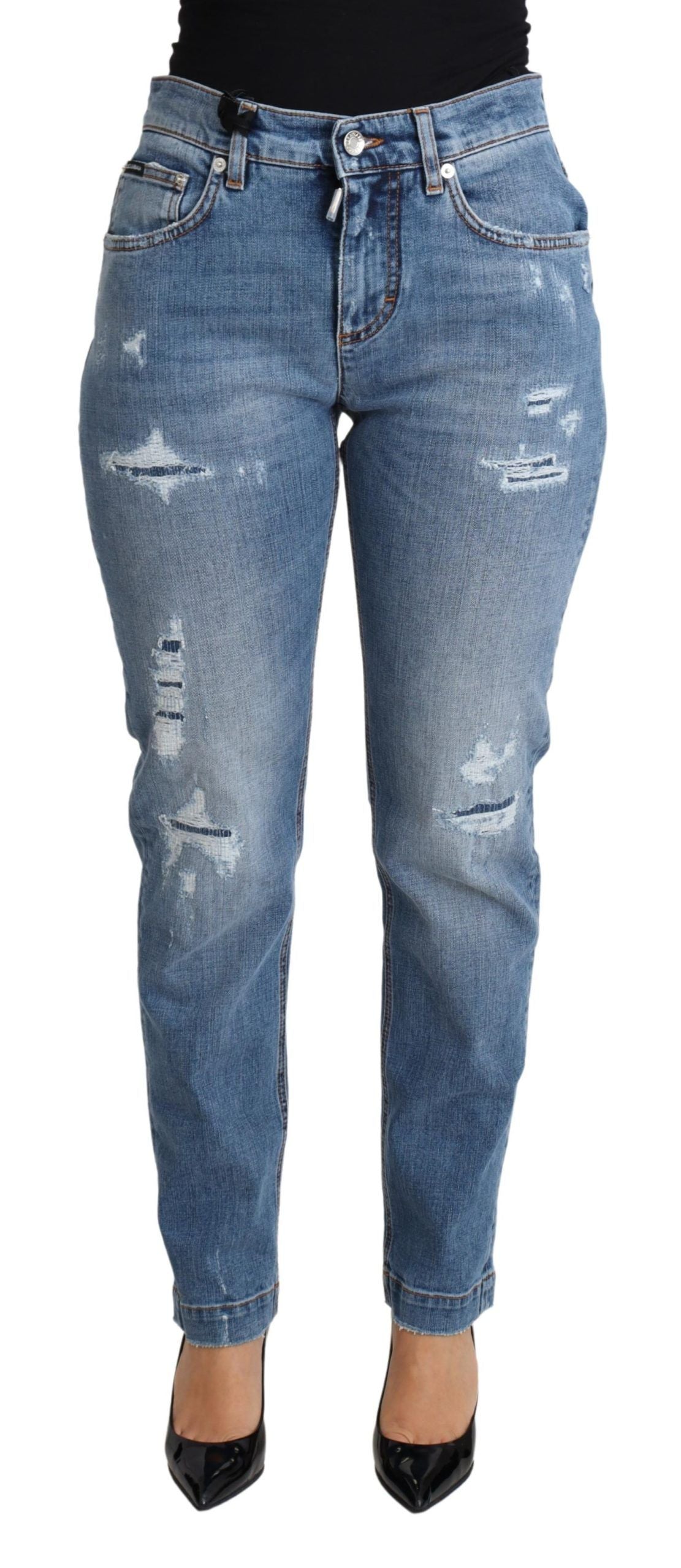 Dolce &amp; Gabbana Schicke, hoch taillierte, zerfetzte Röhrenjeans