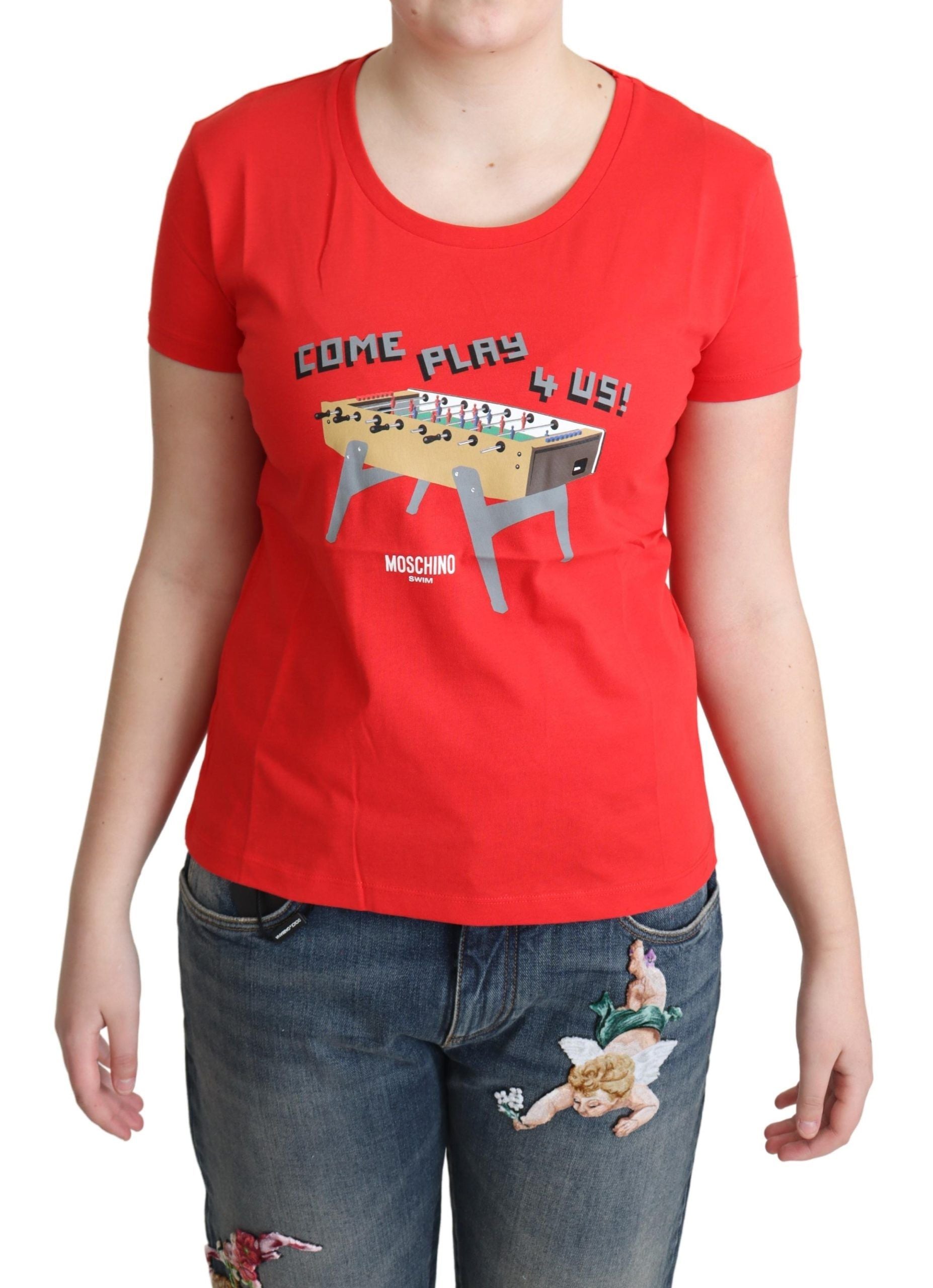 Tricou Moschino Chic roșu din bumbac cu imprimeu jucăuș