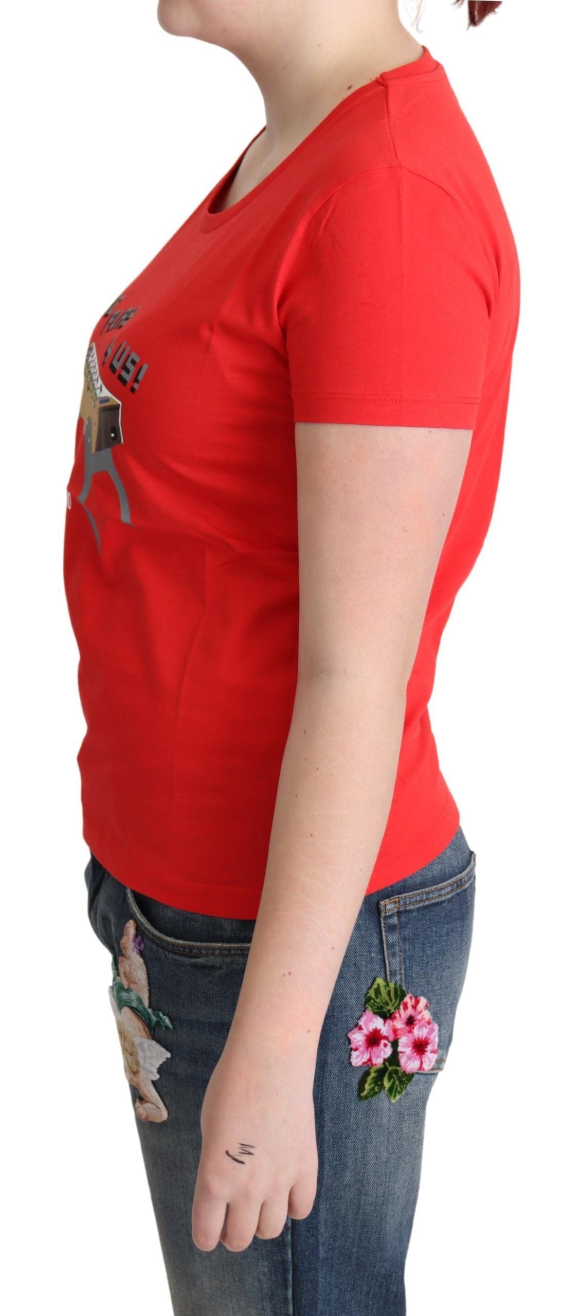 Tricou Moschino Chic roșu din bumbac cu imprimeu jucăuș
