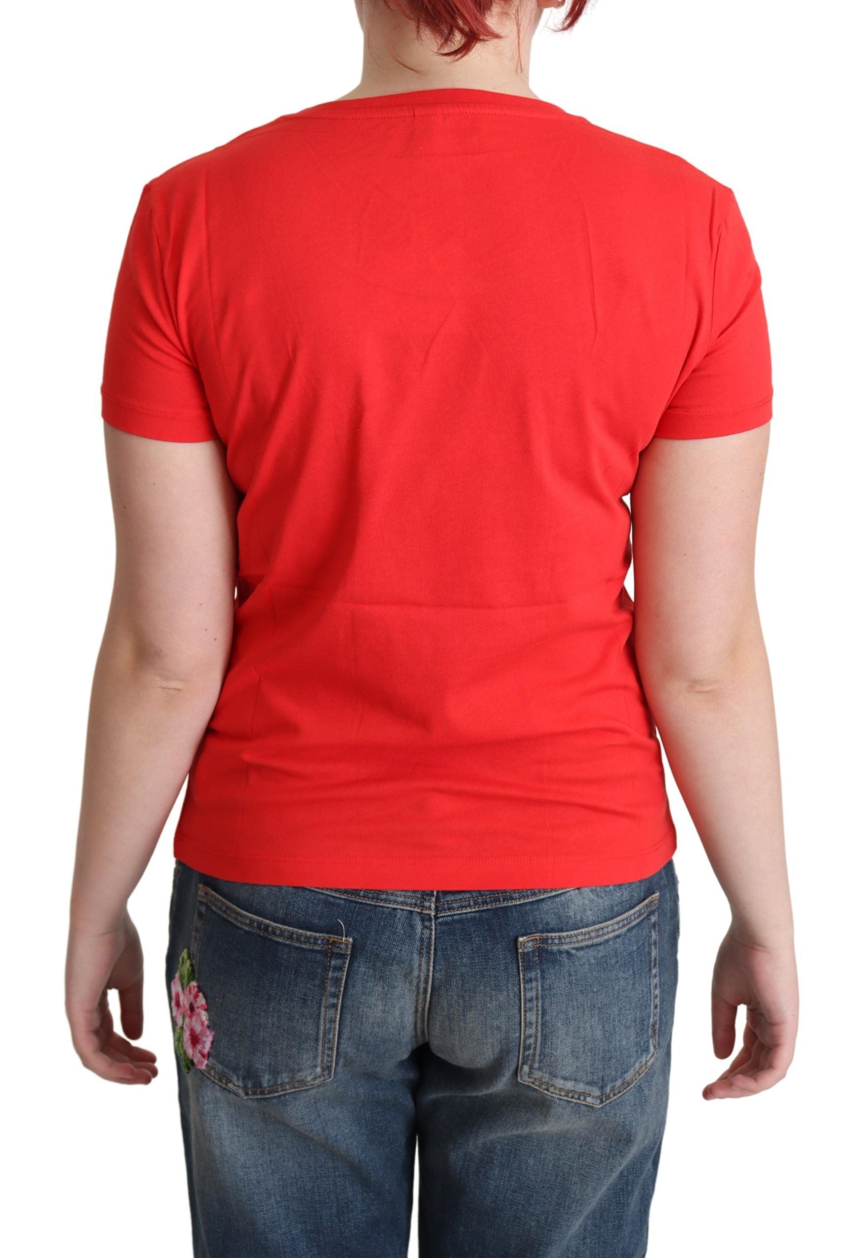 Tricou Moschino Chic roșu din bumbac cu imprimeu jucăuș