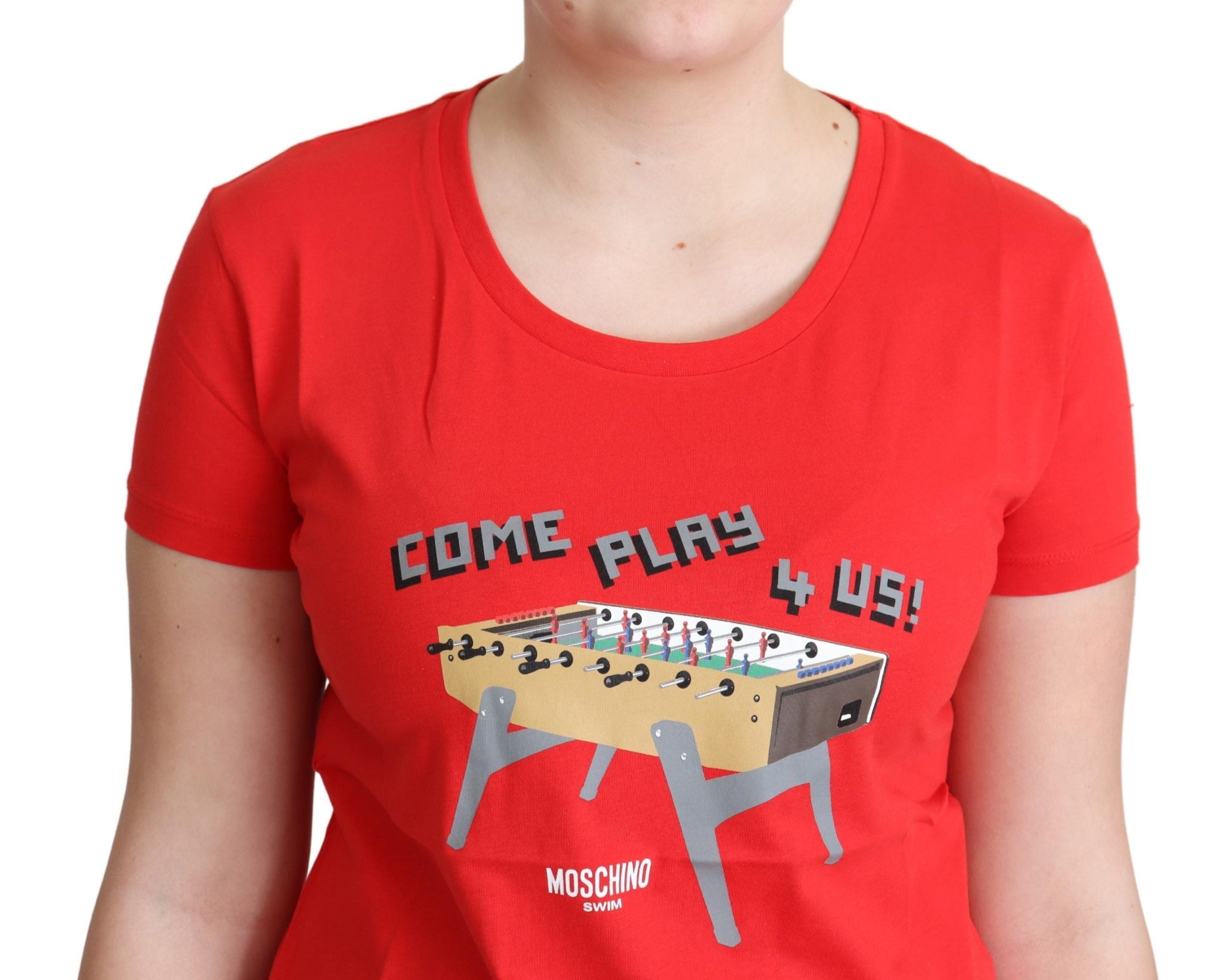 Tricou Moschino Chic roșu din bumbac cu imprimeu jucăuș
