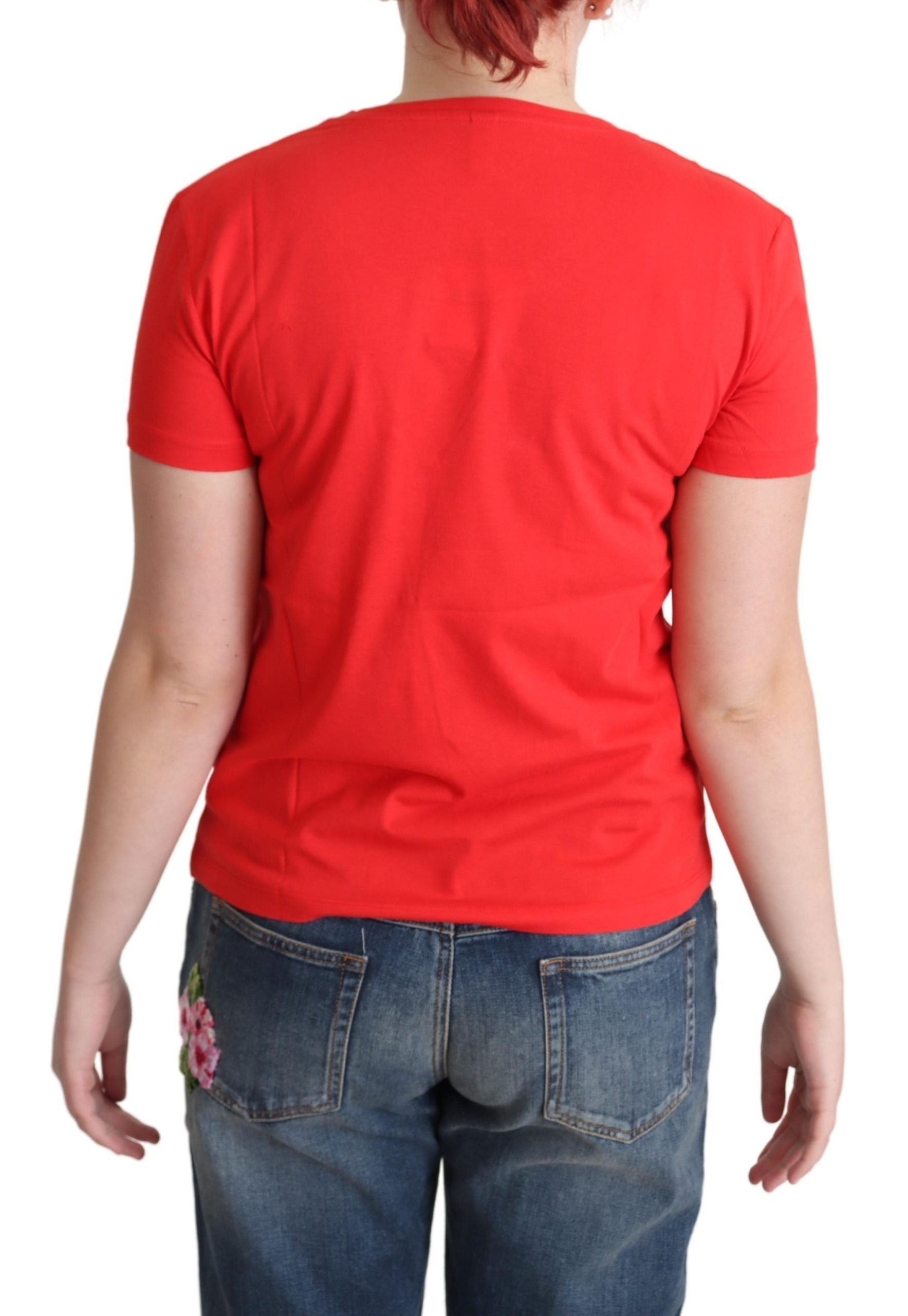 Tricou Moschino Chic roșu din bumbac cu imprimeu semnătură