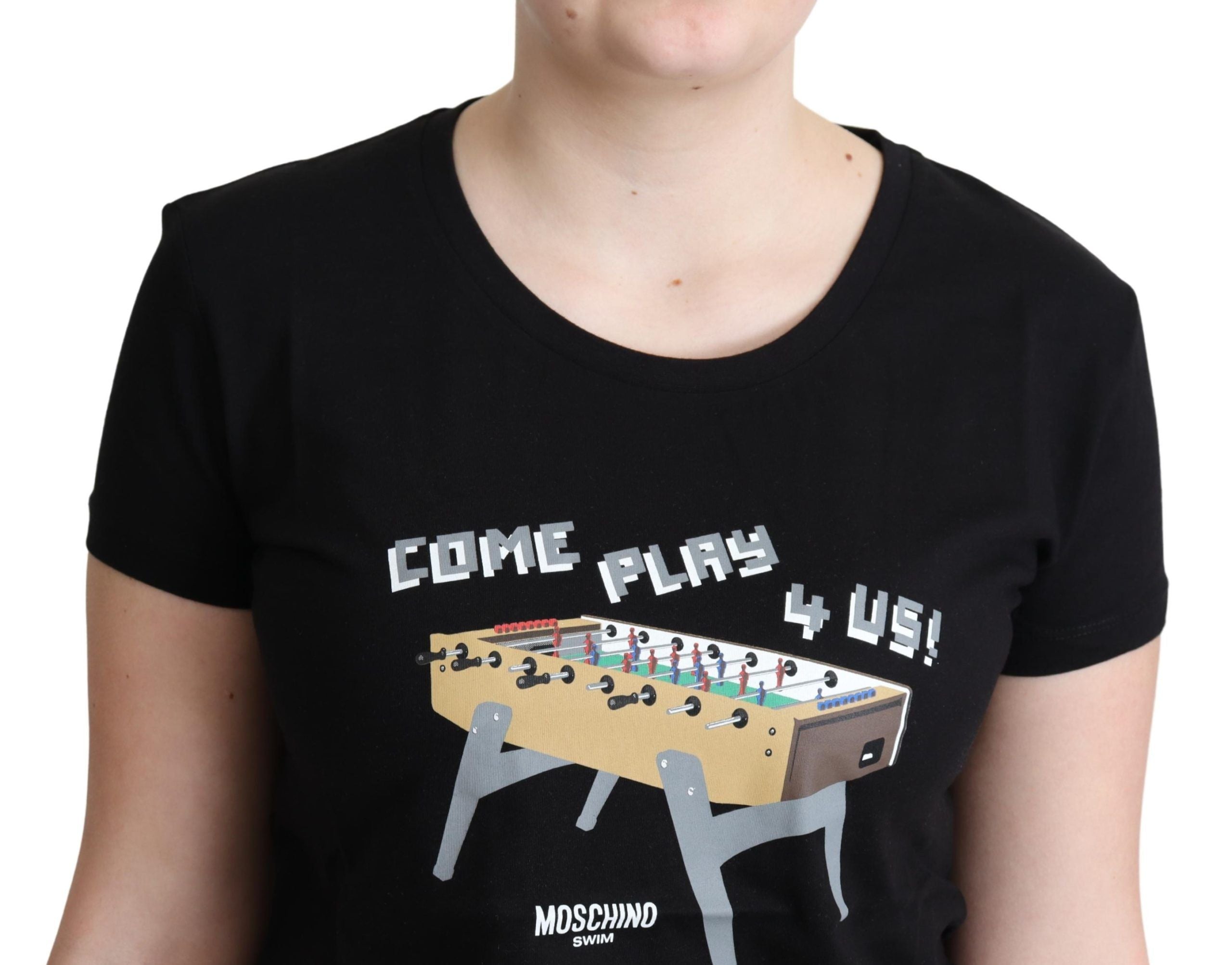 Tricou Moschino Chic negru din bumbac cu imprimeu jucăuș