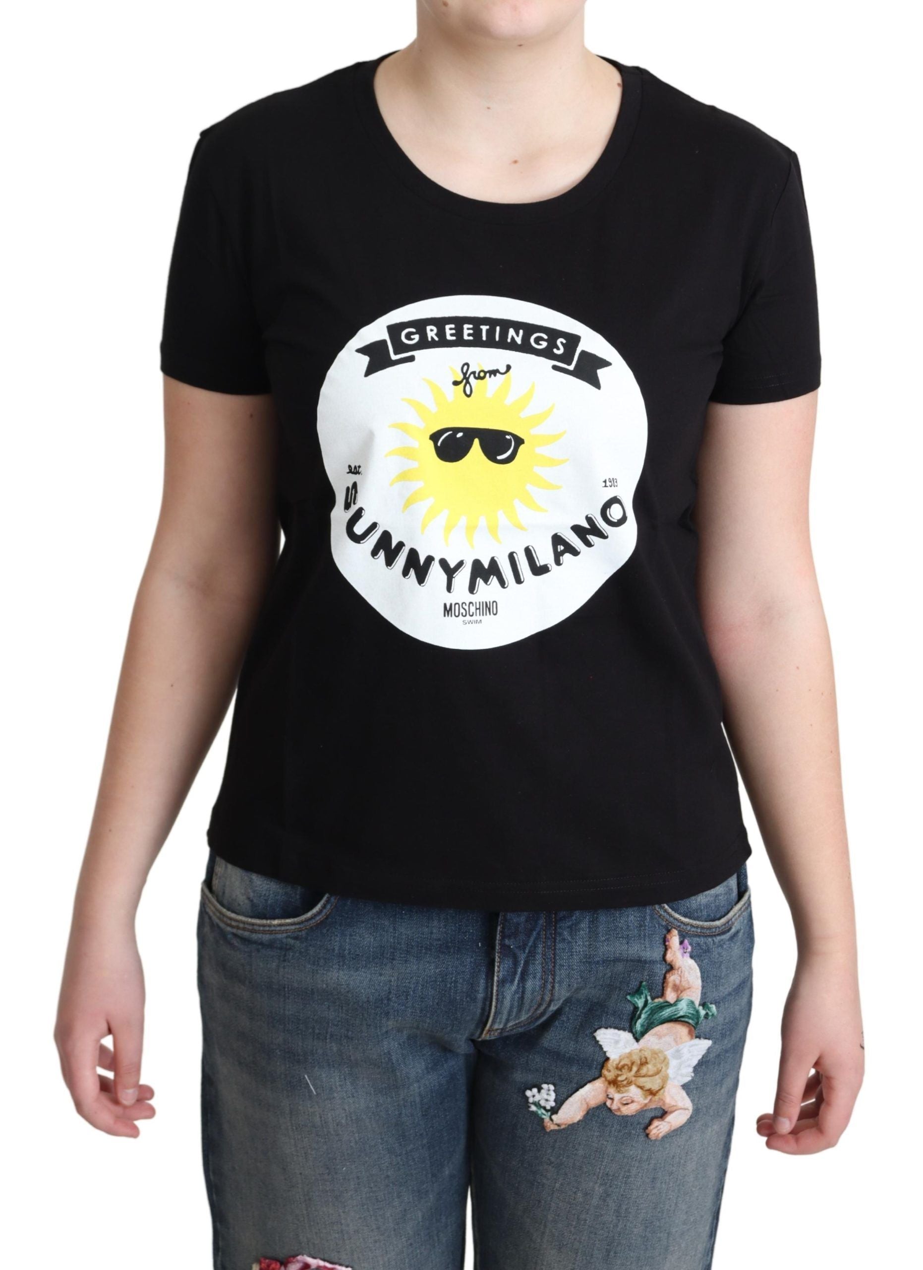Tricou elegant Moschino din bumbac cu imprimeu Milano