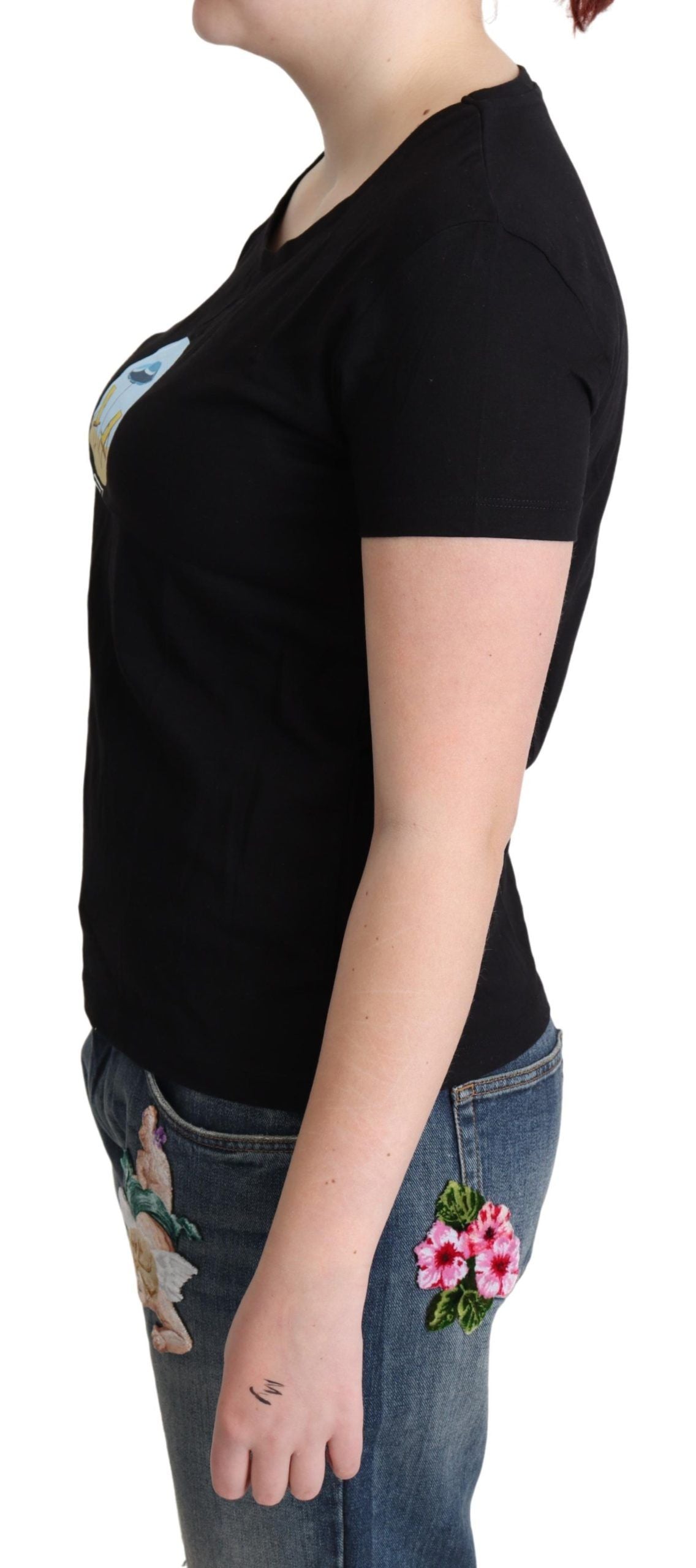 Tricou Moschino Chic negru din bumbac cu guler rotund