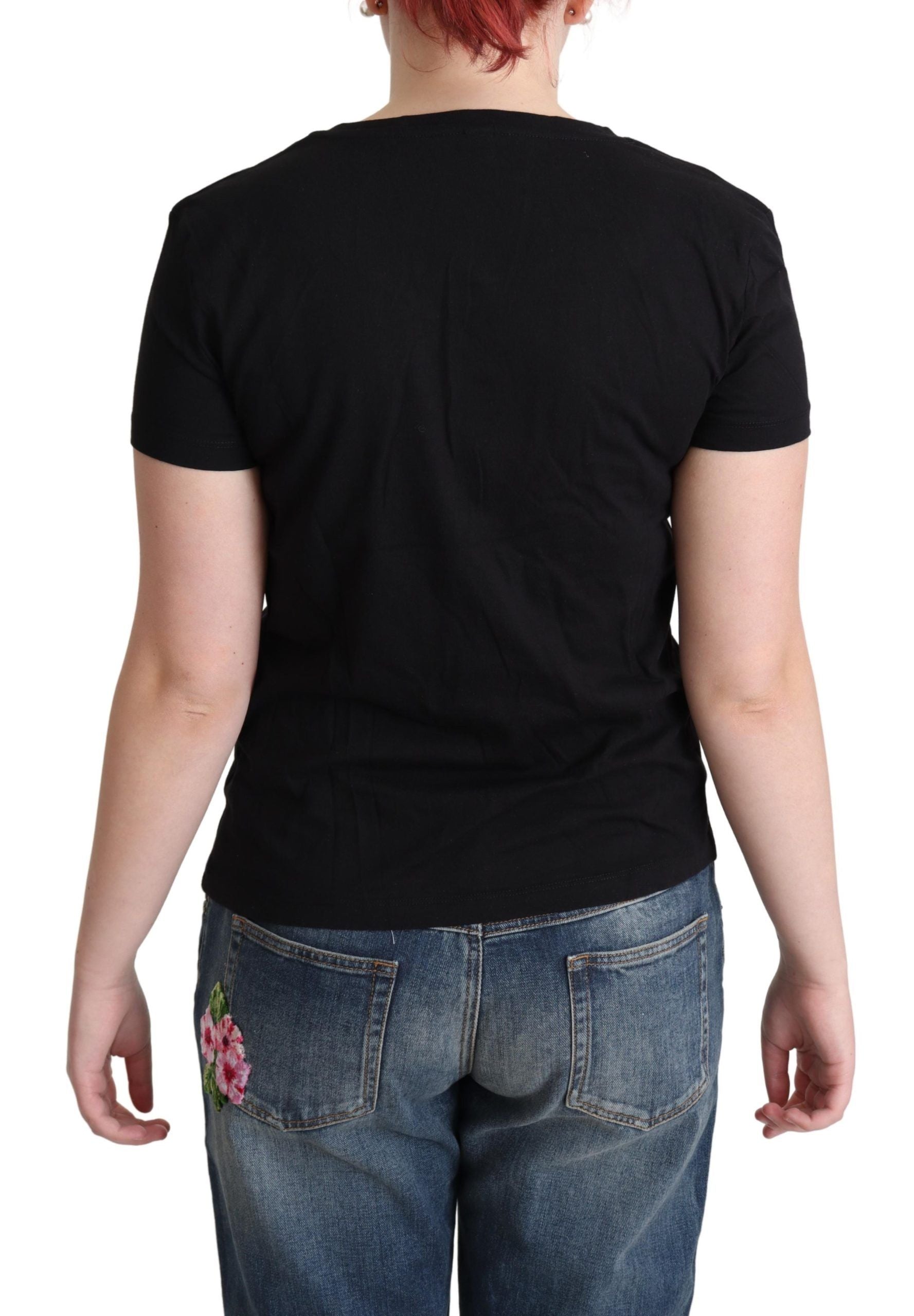 Tricou Moschino Chic negru din bumbac cu guler rotund