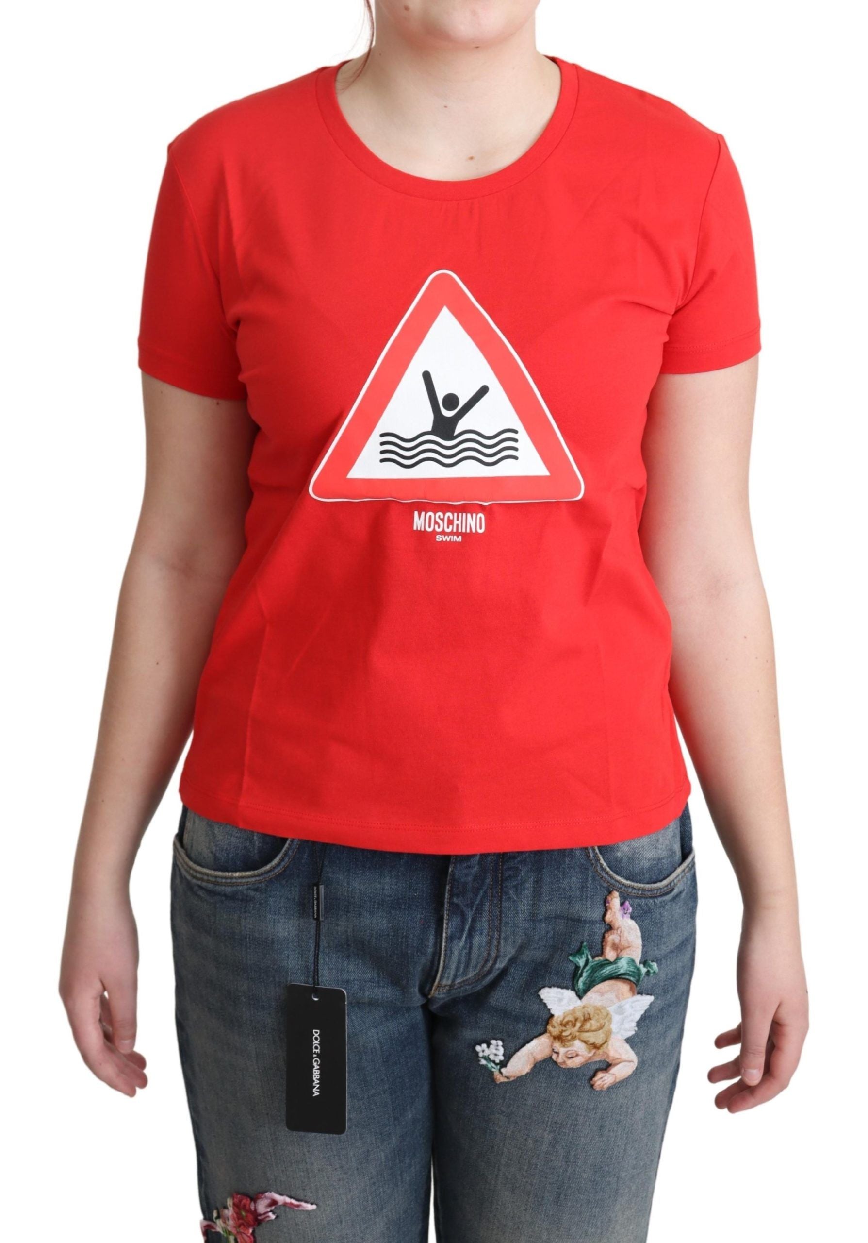 Tricou Moschino Chic roșu din bumbac cu grafică
