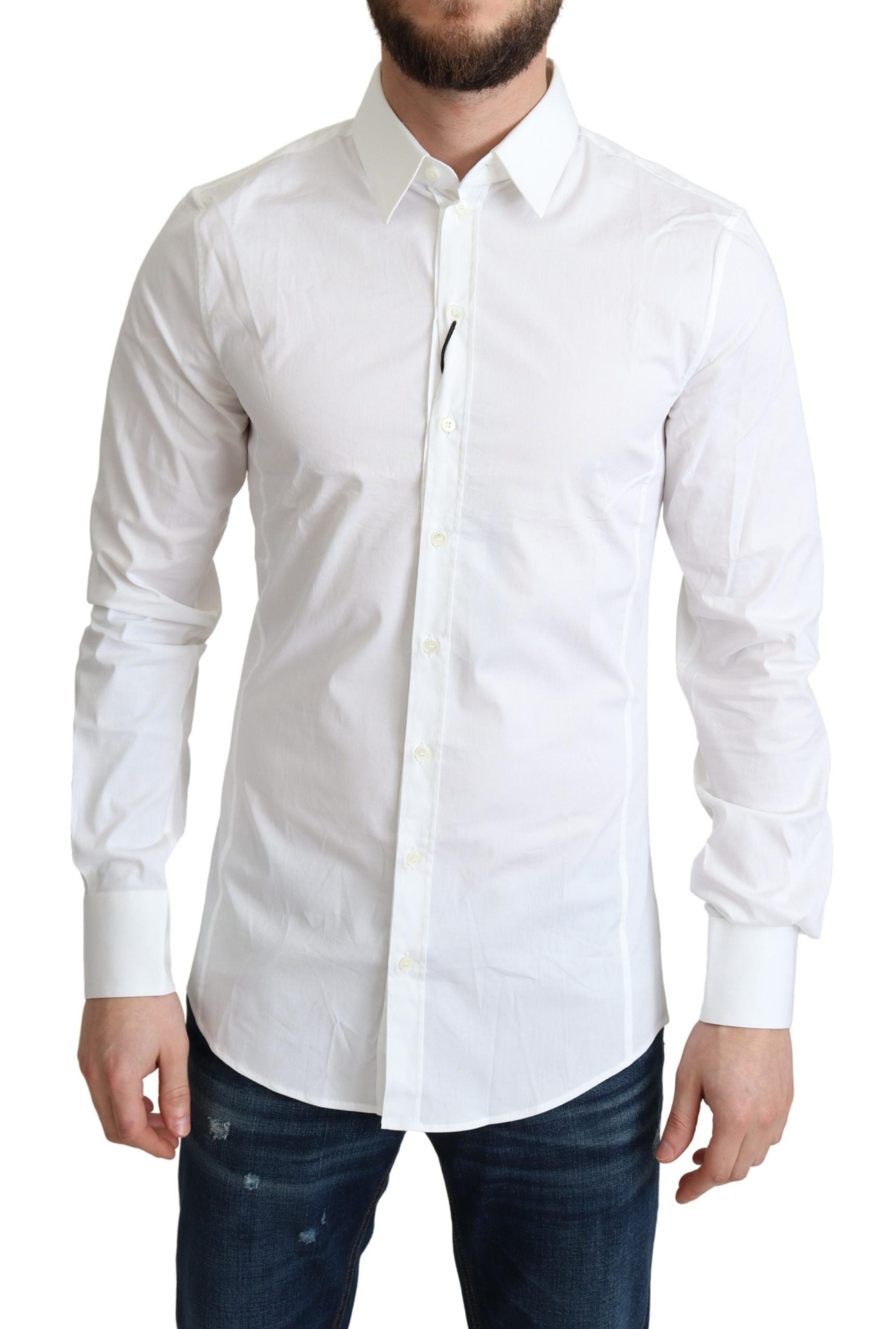 Dolce &amp; Gabbana Elegantes weißes Baumwoll-Stretch-Hemd