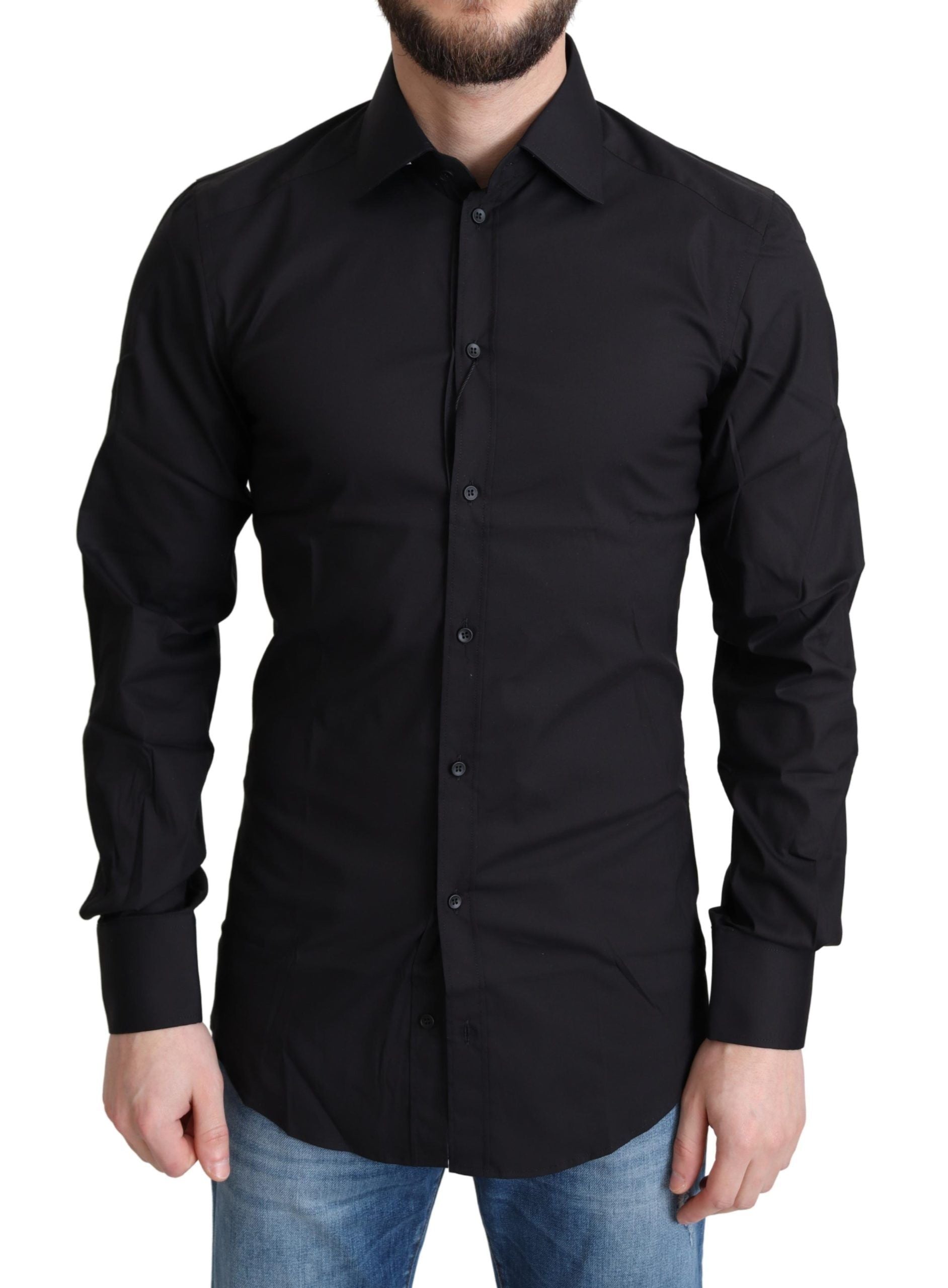 Dolce &amp; Gabbana Elegantes Slim Fit Hemd in Schwarz und Gold