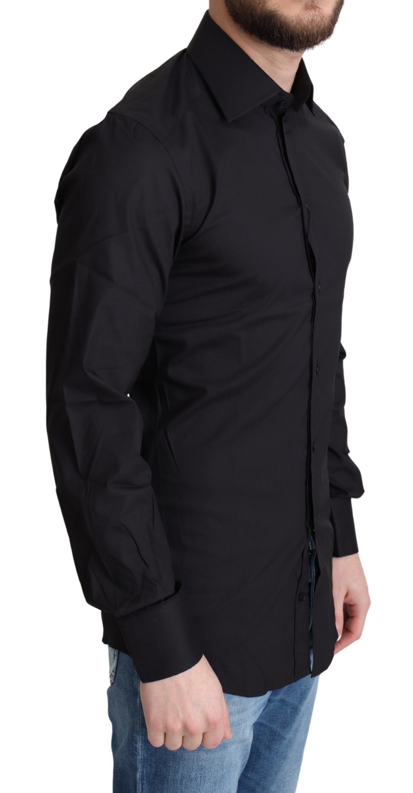 Dolce &amp; Gabbana Elegantes Slim Fit Hemd in Schwarz und Gold