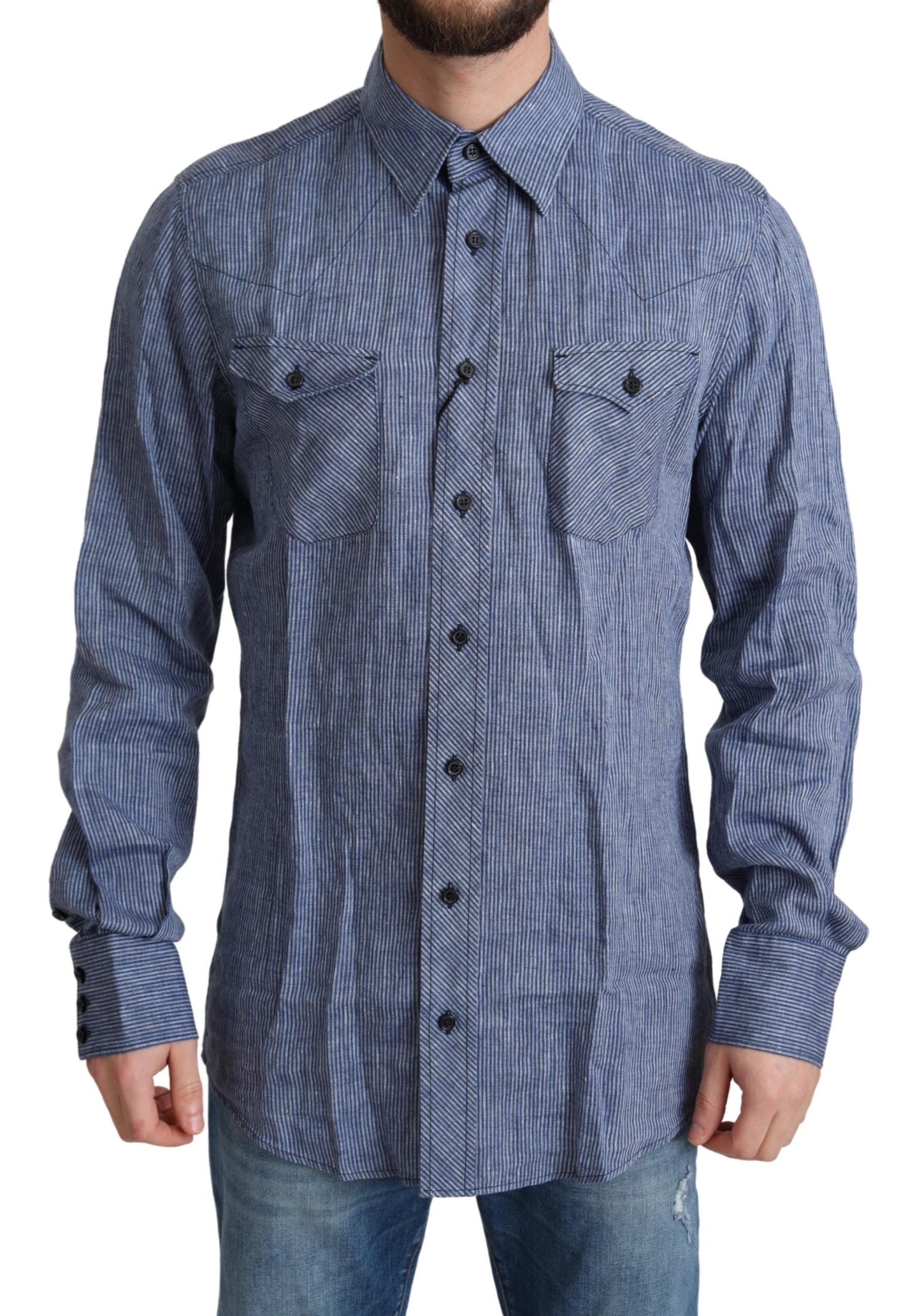 Dolce &amp; Gabbana Elegantes gestreiftes Leinen-Button-Down-Hemd