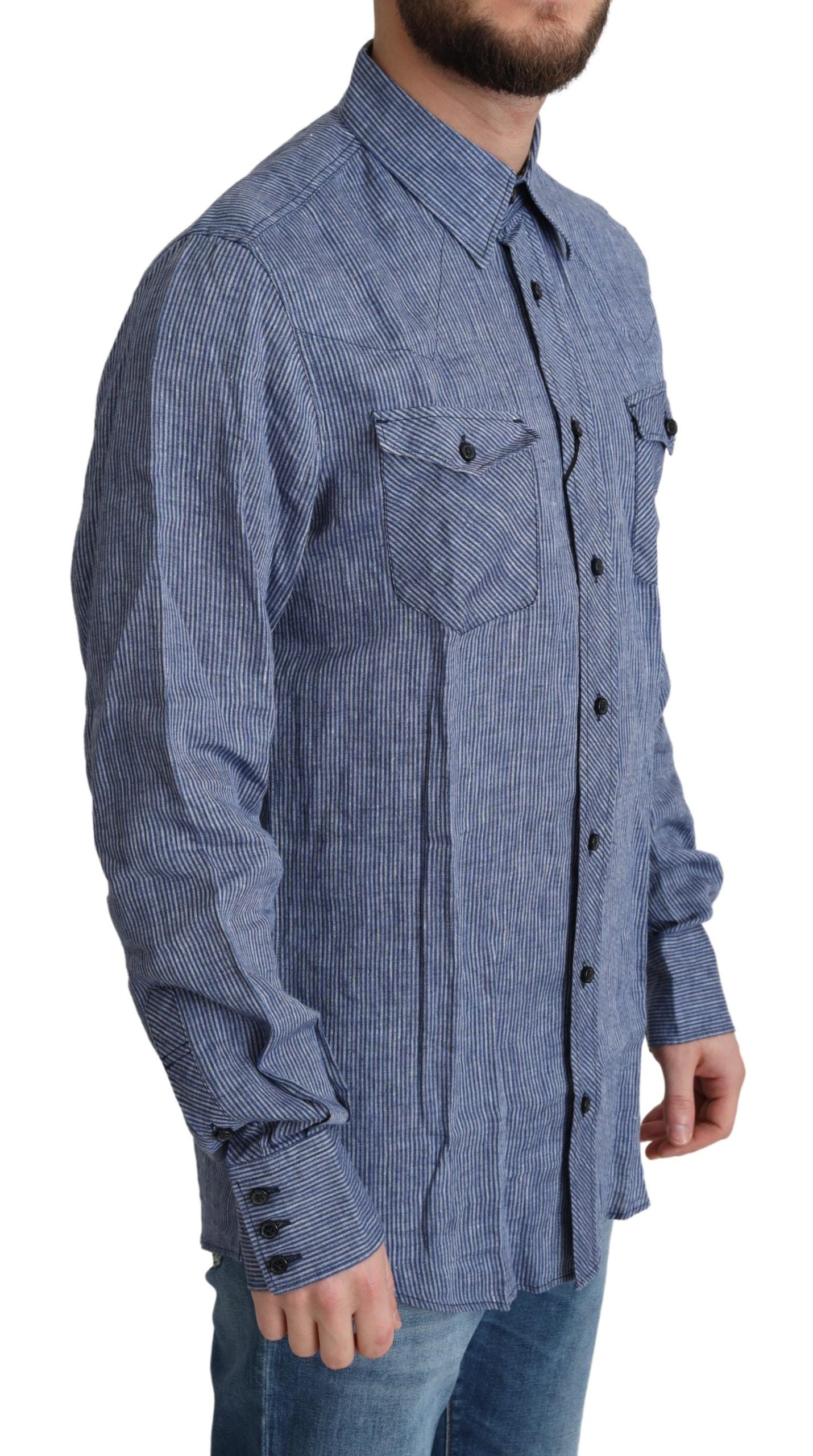 Dolce &amp; Gabbana Elegantes gestreiftes Leinen-Button-Down-Hemd