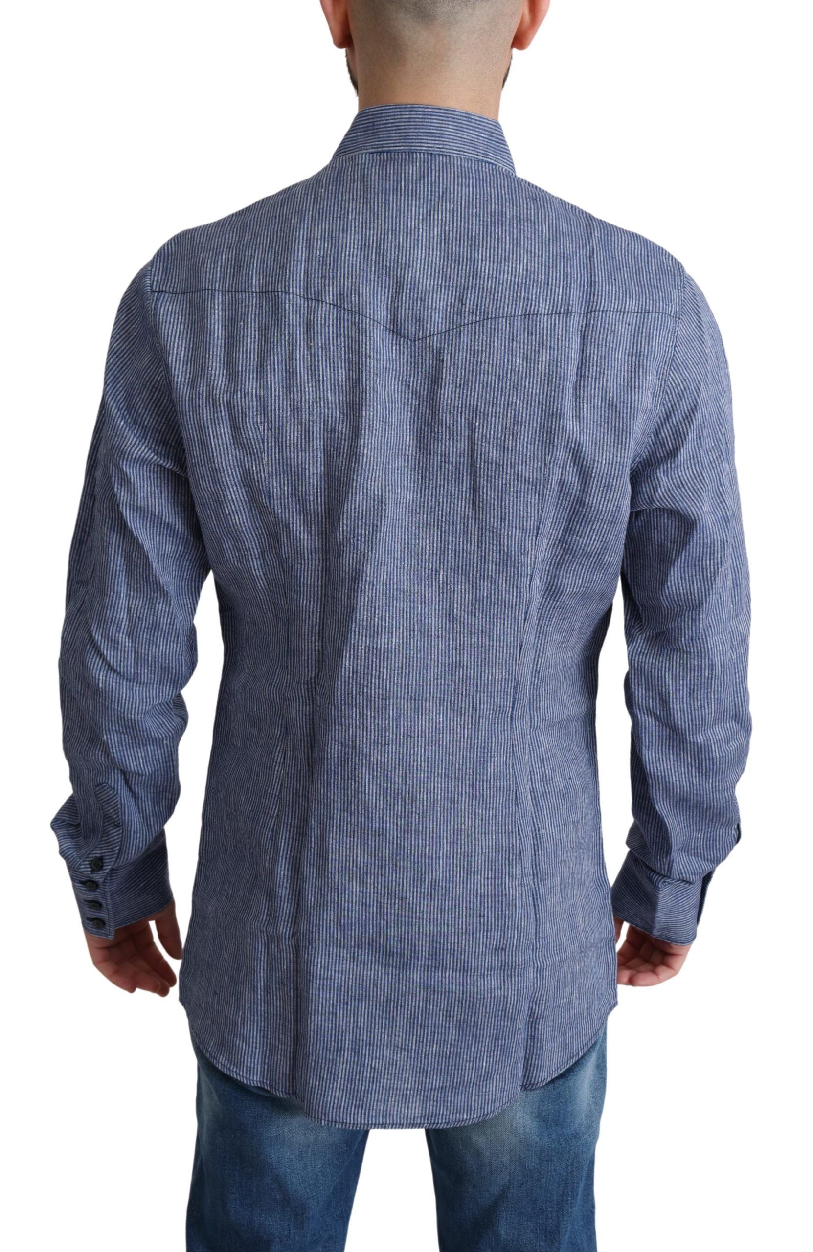 Dolce &amp; Gabbana Elegantes gestreiftes Leinen-Button-Down-Hemd