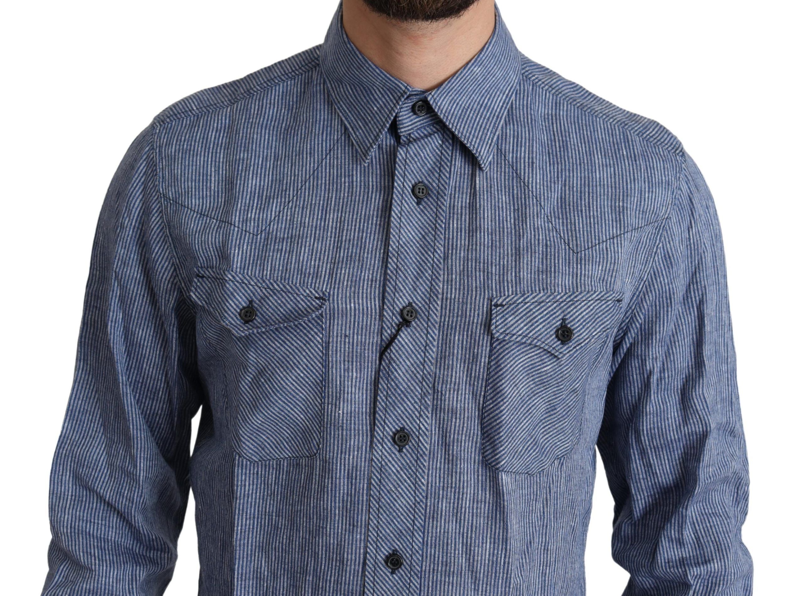 Dolce &amp; Gabbana Elegantes gestreiftes Leinen-Button-Down-Hemd