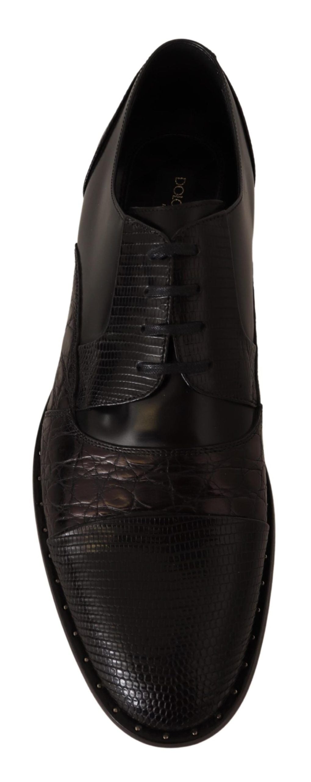 Dolce &amp; Gabbana Elegante schwarze Derby-Oxford-Schuhe mit Flügelkappe