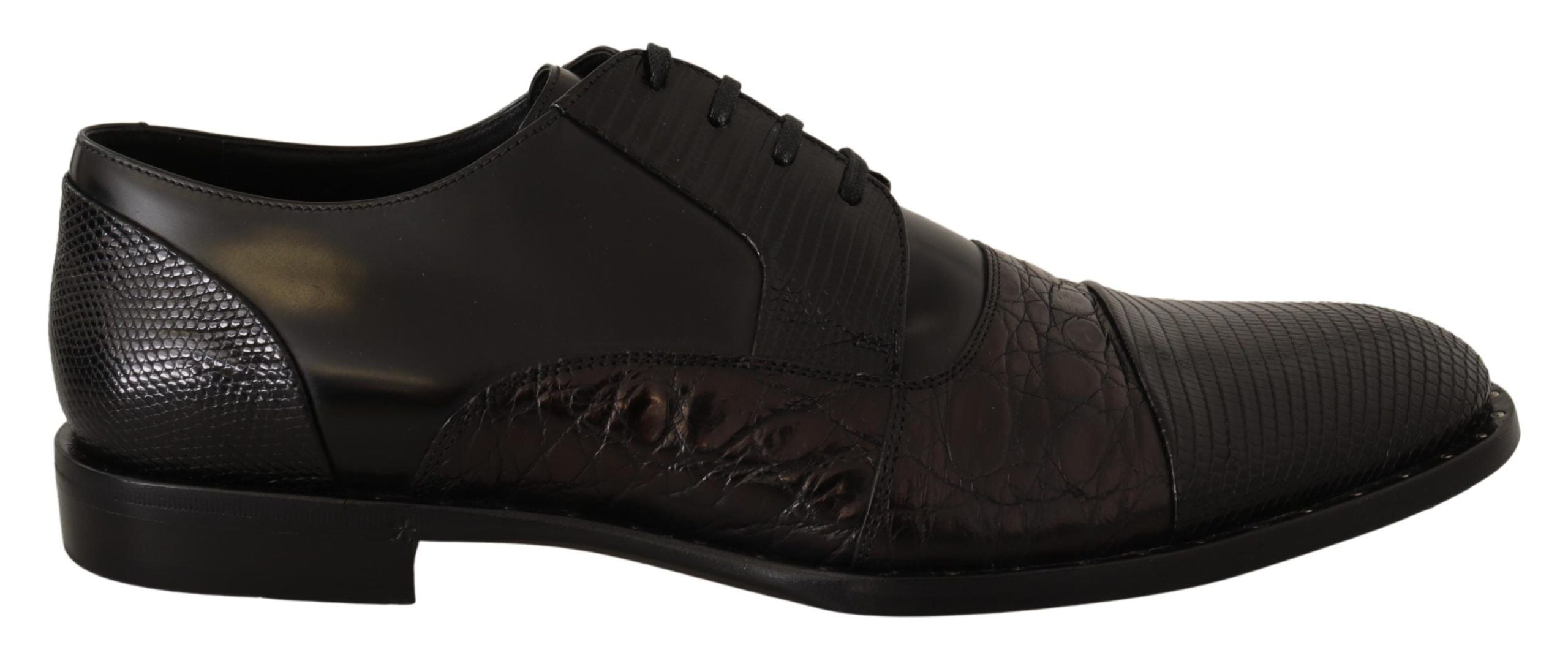 Dolce &amp; Gabbana Elegante schwarze Derby-Oxford-Schuhe mit Flügelkappe