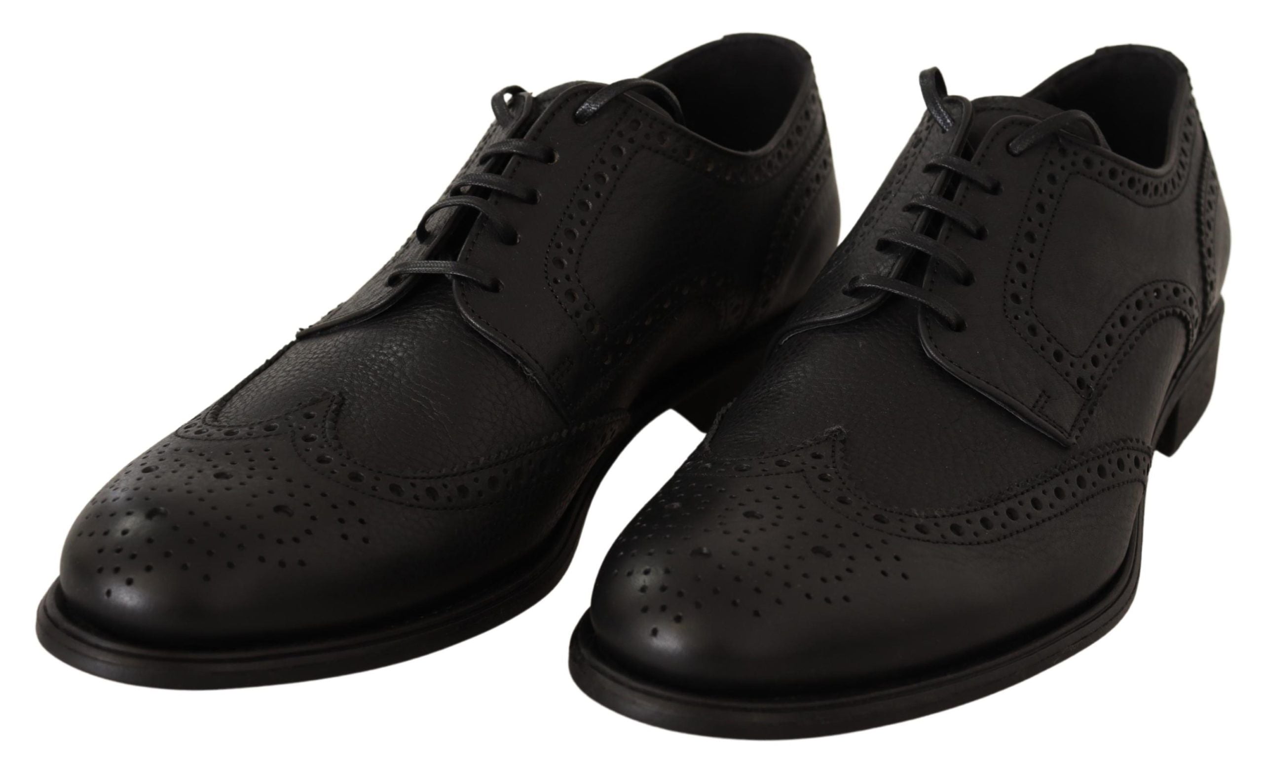 Dolce &amp; Gabbana – Elegante Derby-Schuhe aus schwarzem Leder mit Flügelkappe