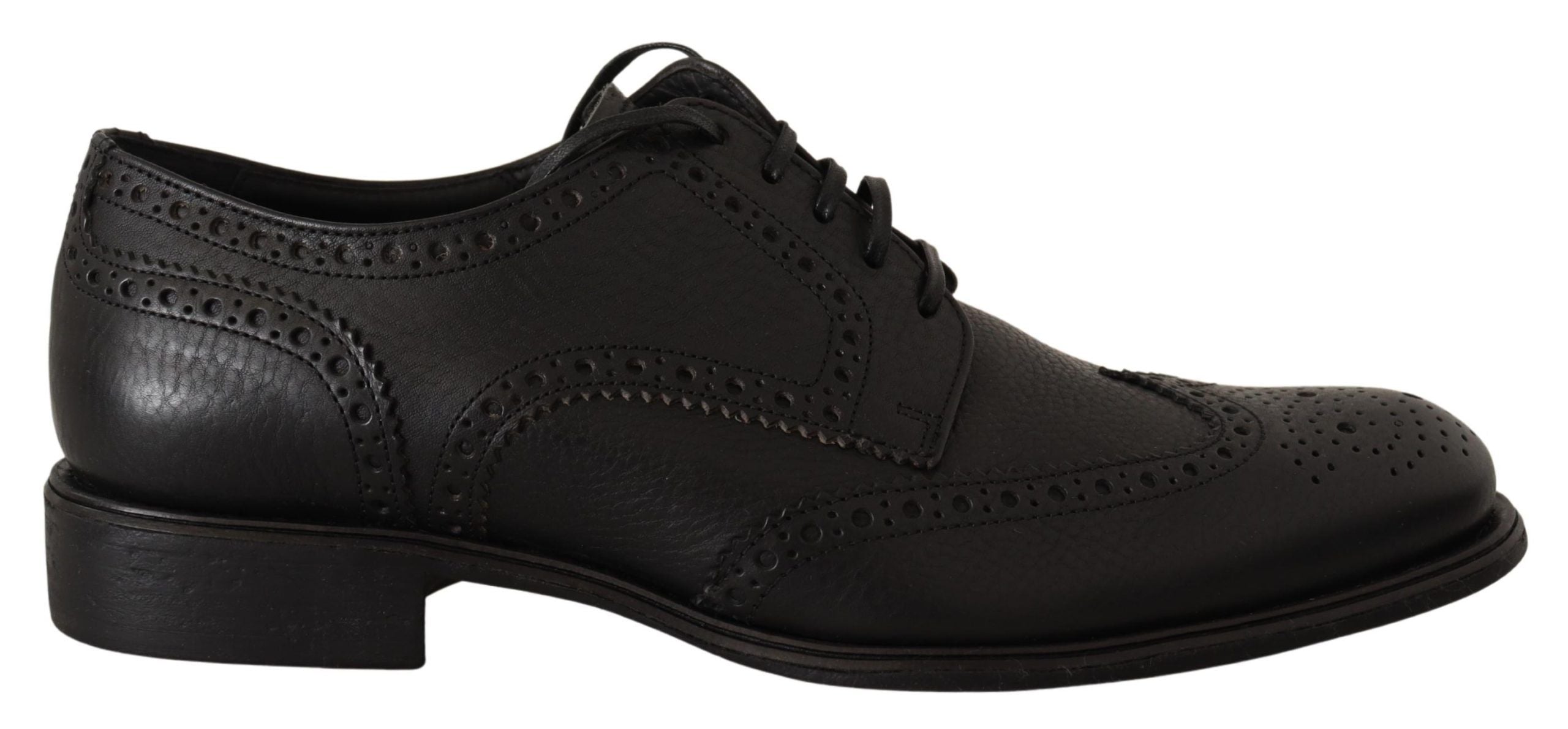 Dolce &amp; Gabbana – Elegante Derby-Schuhe aus schwarzem Leder mit Flügelkappe