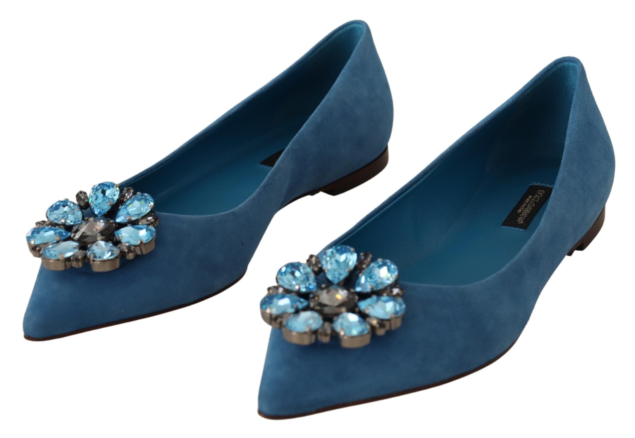 Dolce &amp; Gabbana Elegante, mit Kristallen verzierte Wildleder-Ballerinas