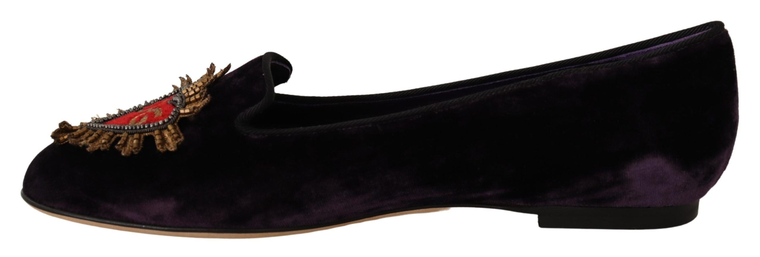 Mocasini Dolce &amp; Gabbana Chic Purple din catifea cu detaliu inimă