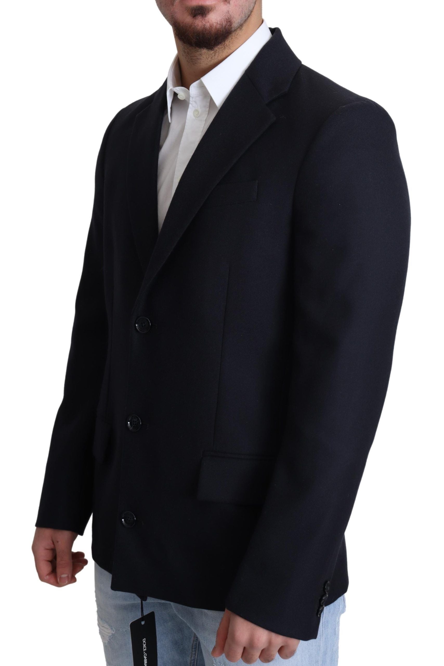 Dolce &amp; Gabbana Eleganter dunkelblauer Herrenmantel aus Schurwolle
