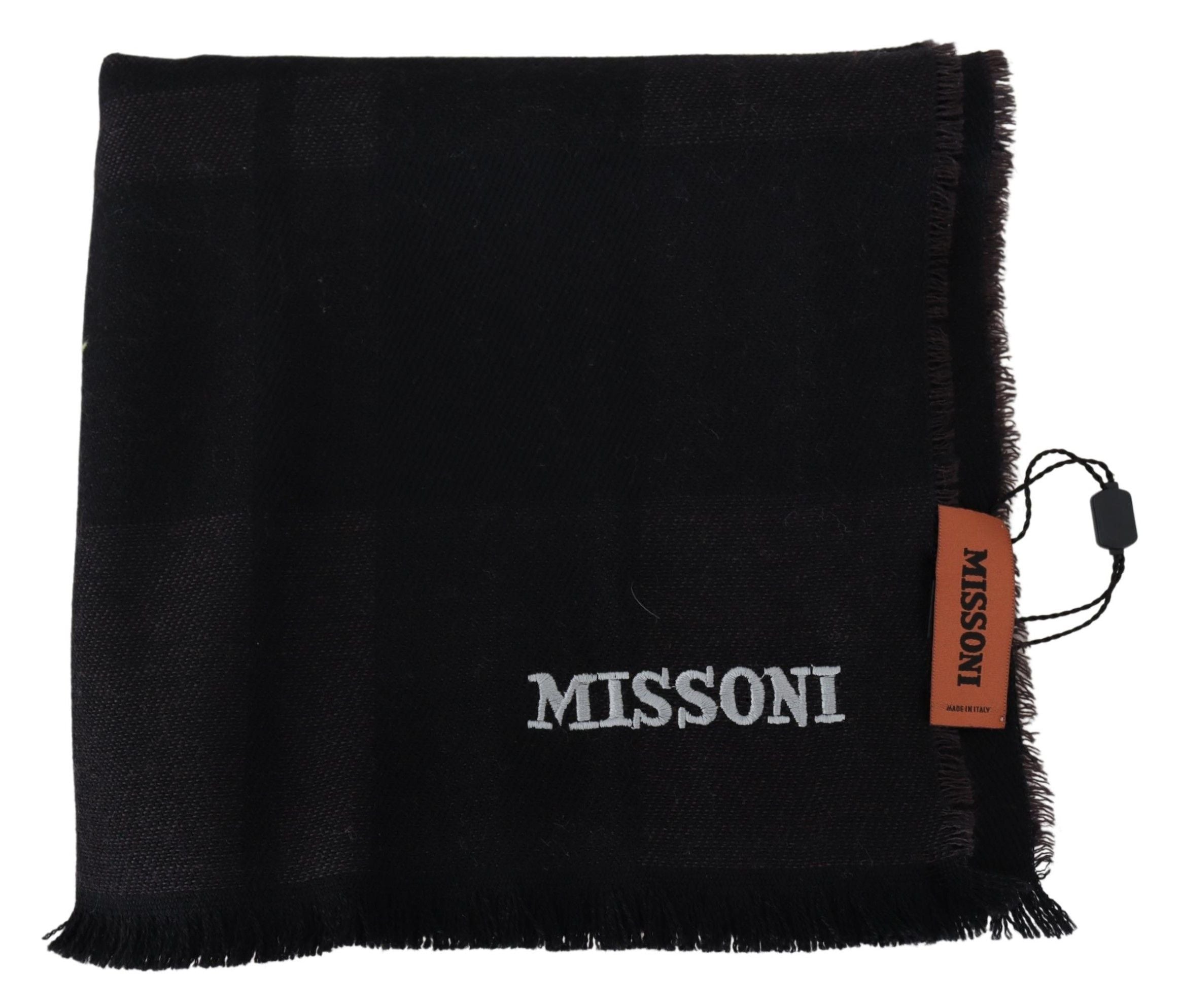 Eșarfă elegantă din lână neagră Missoni cu broderie cu logo