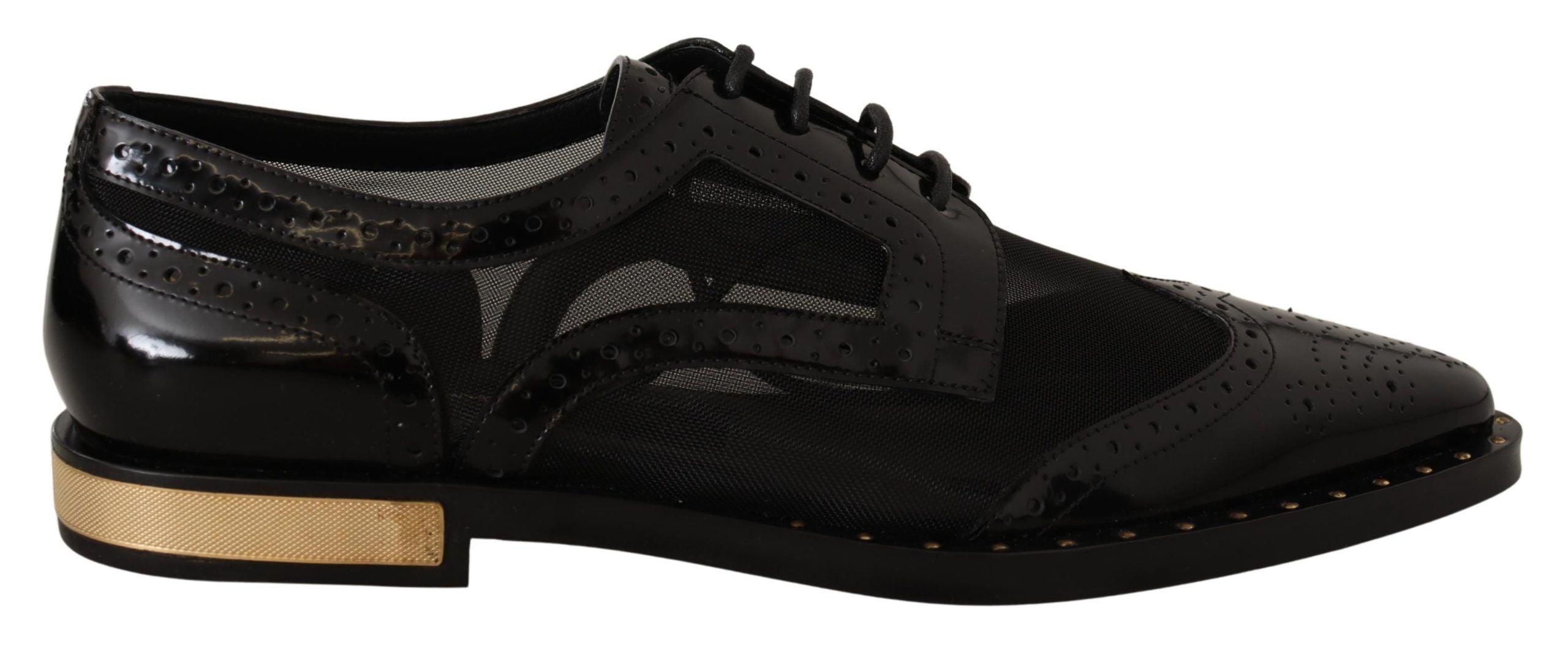 Dolce &amp; Gabbana Elegante schwarze Oxford-Schnürschuhe mit Goldbesatz