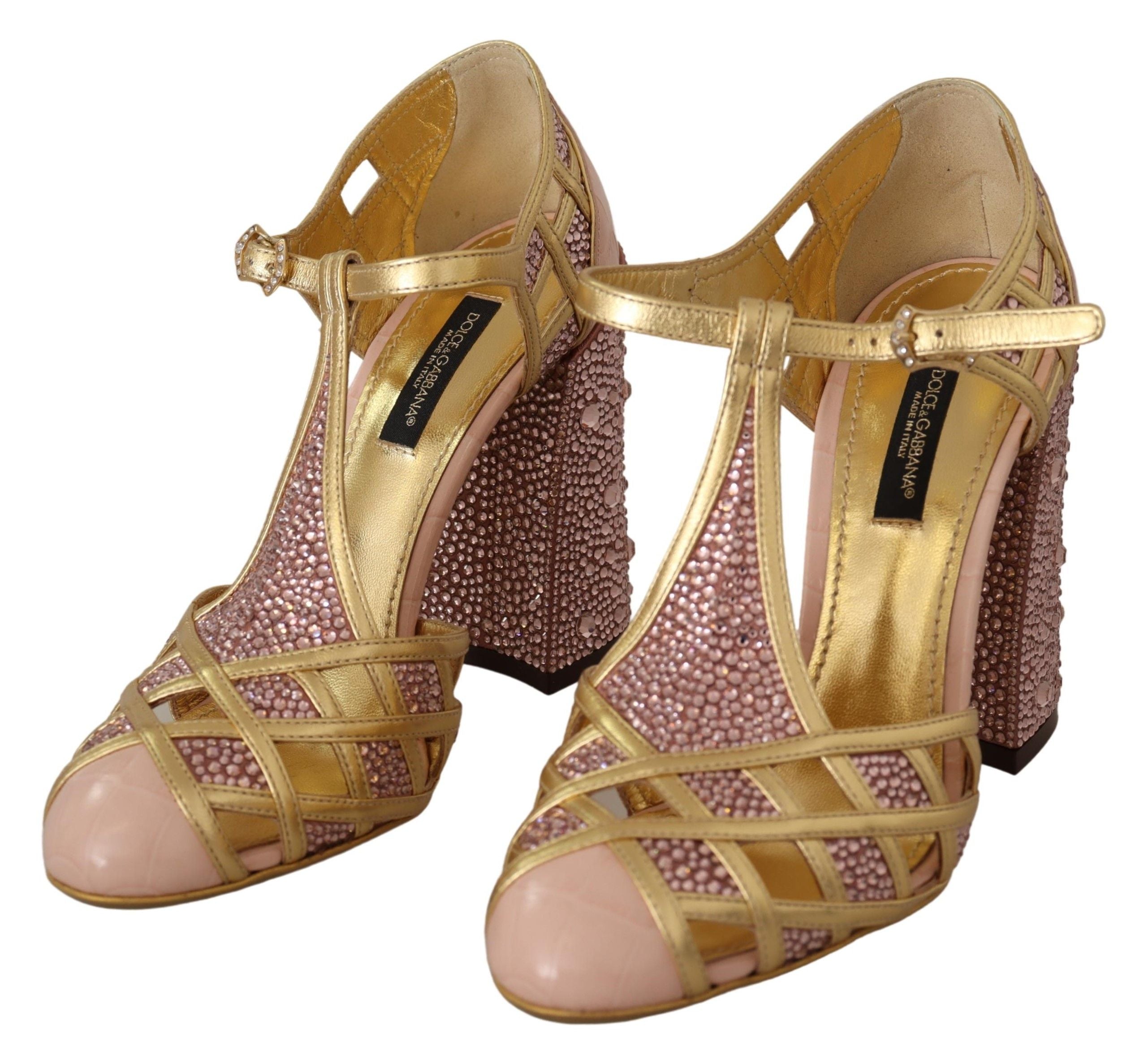 Dolce &amp; Gabbana Pumps aus seidendurchwirktem Leder mit Kristallen in Roségold