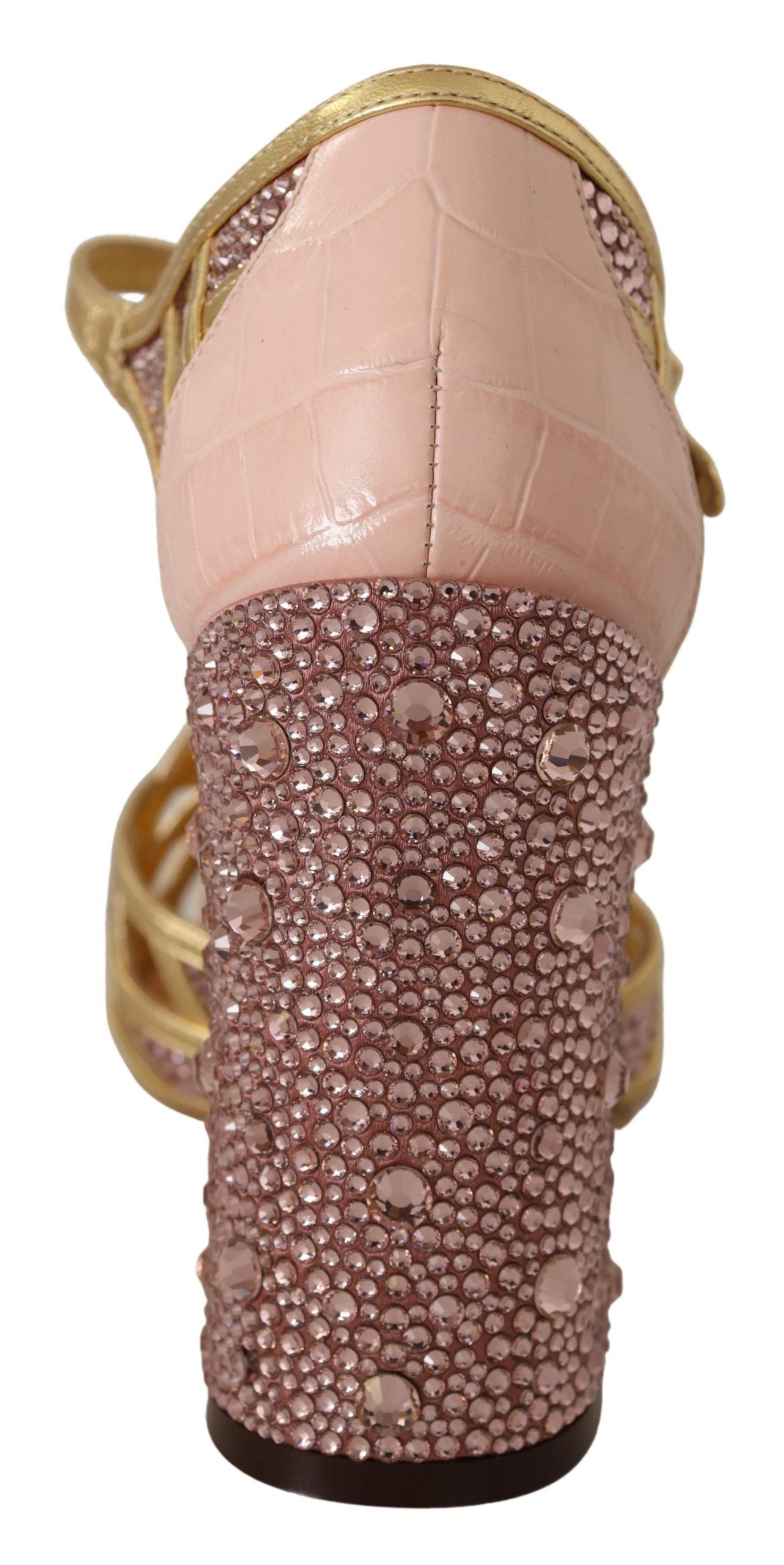 Dolce &amp; Gabbana Pumps aus seidendurchwirktem Leder mit Kristallen in Roségold