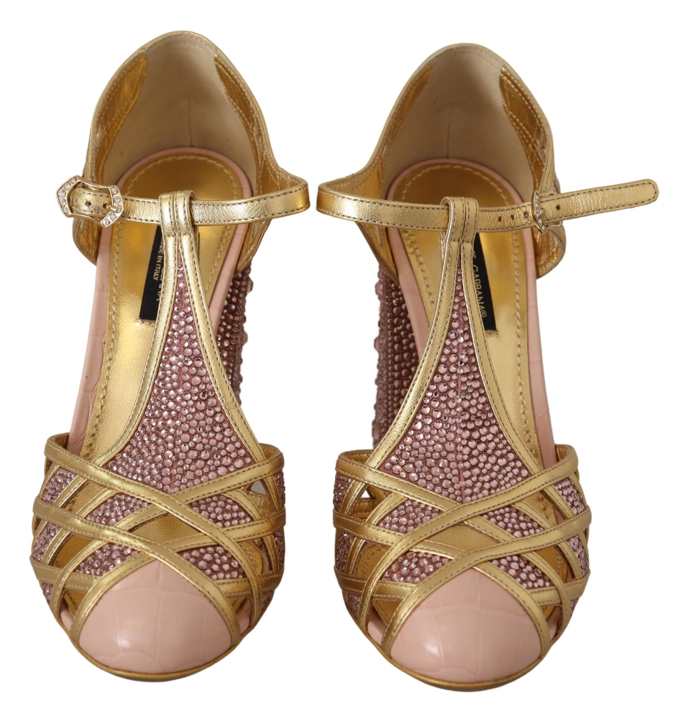 Dolce &amp; Gabbana Pumps aus seidendurchwirktem Leder mit Kristallen in Roségold