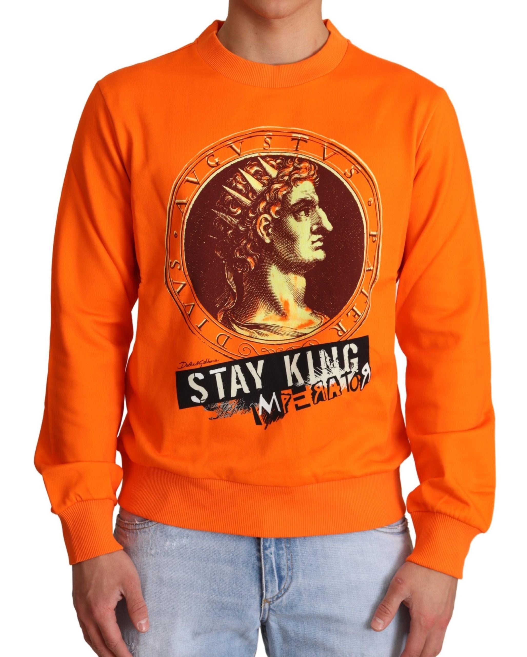 Pulover Dolce &amp; Gabbana Regal Crewneck din bumbac, portocaliu