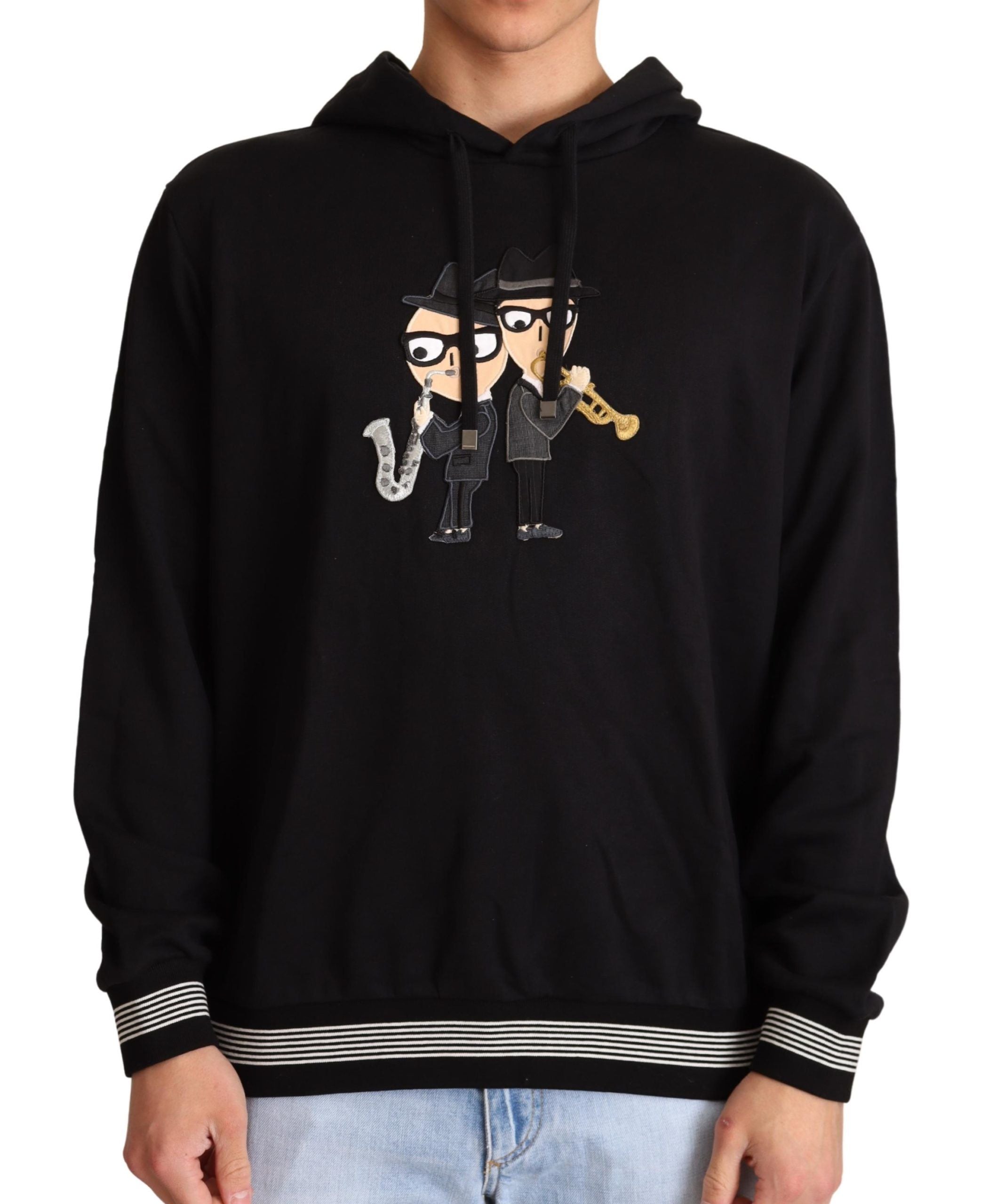 Pulover elegant din bumbac negru, brodat, Dolce &amp; Gabbana